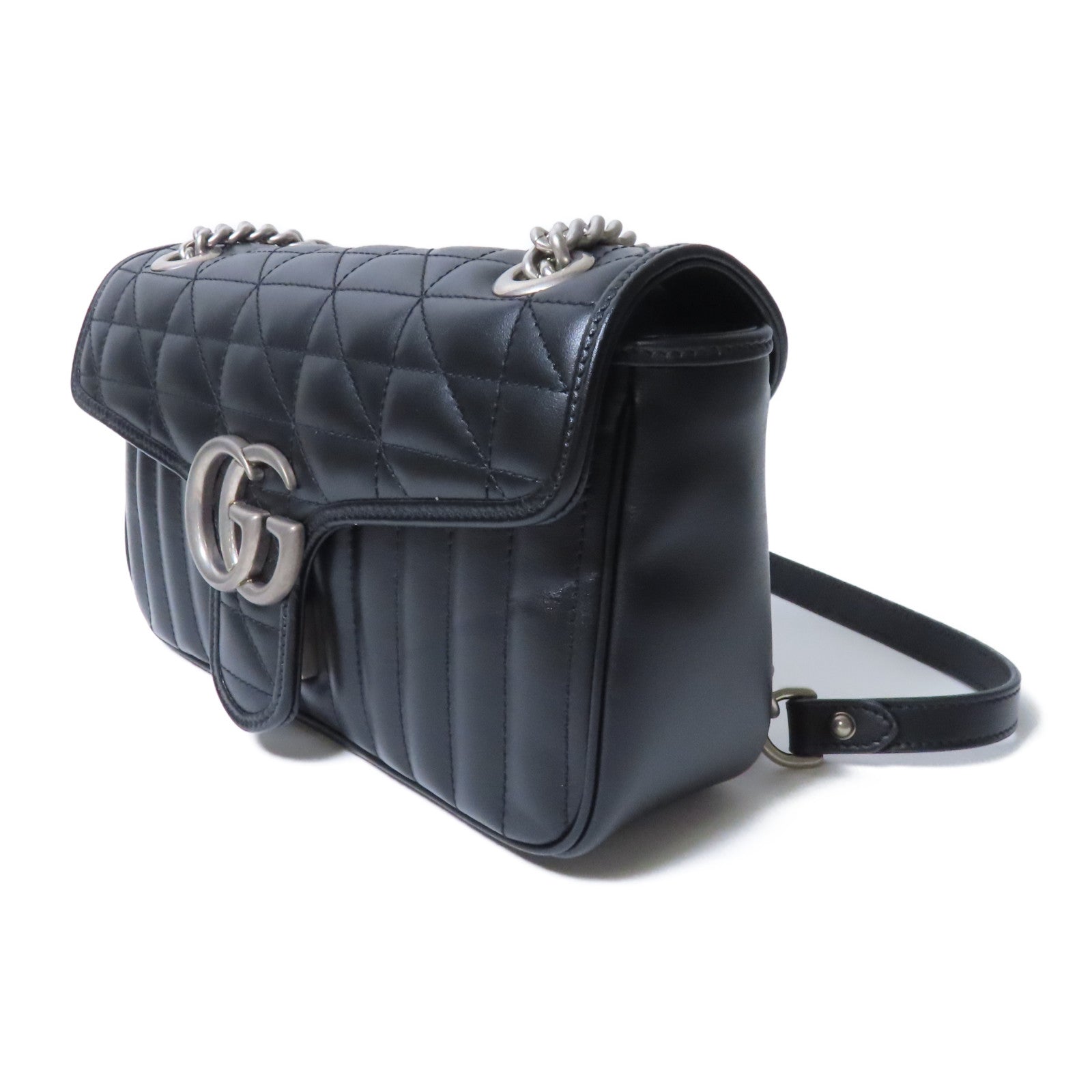 GUCCI 【激減優惠】牛皮皮革Shoulder Bag銀扣鏈帶肩背袋黑色