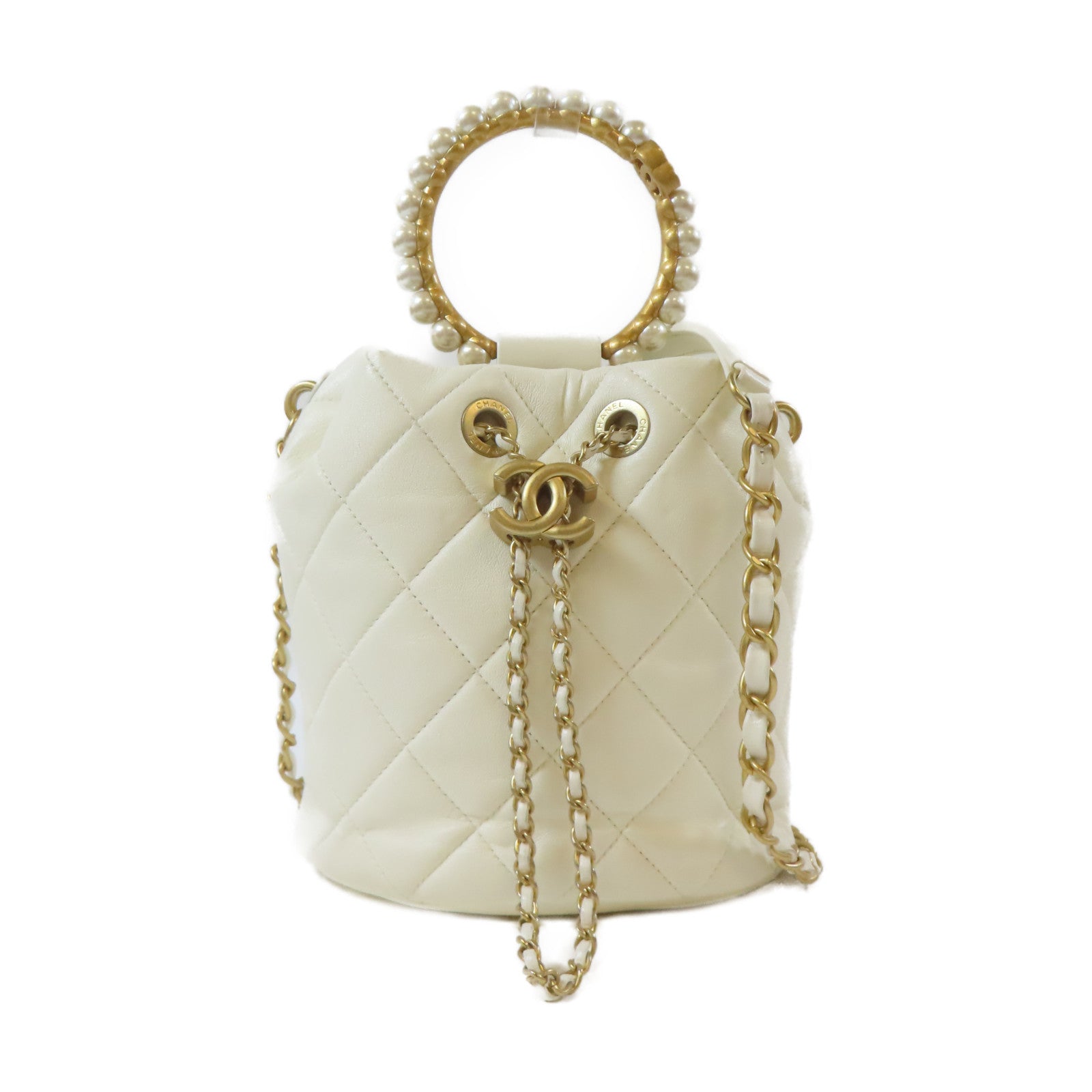 CHANEL 【激減優惠】菱格牛皮皮革2 Way Chain Shoulder Bag金扣鏈帶手挽肩背兩用袋白色