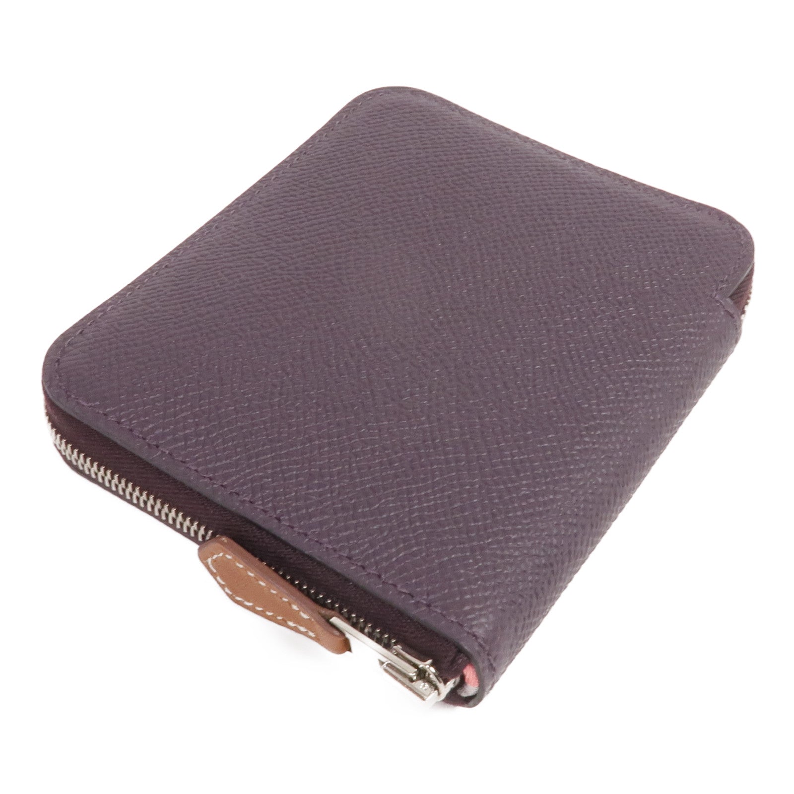 HERMES Epsom皮革Silk'In Compact Wallet銀扣錢包Cassis