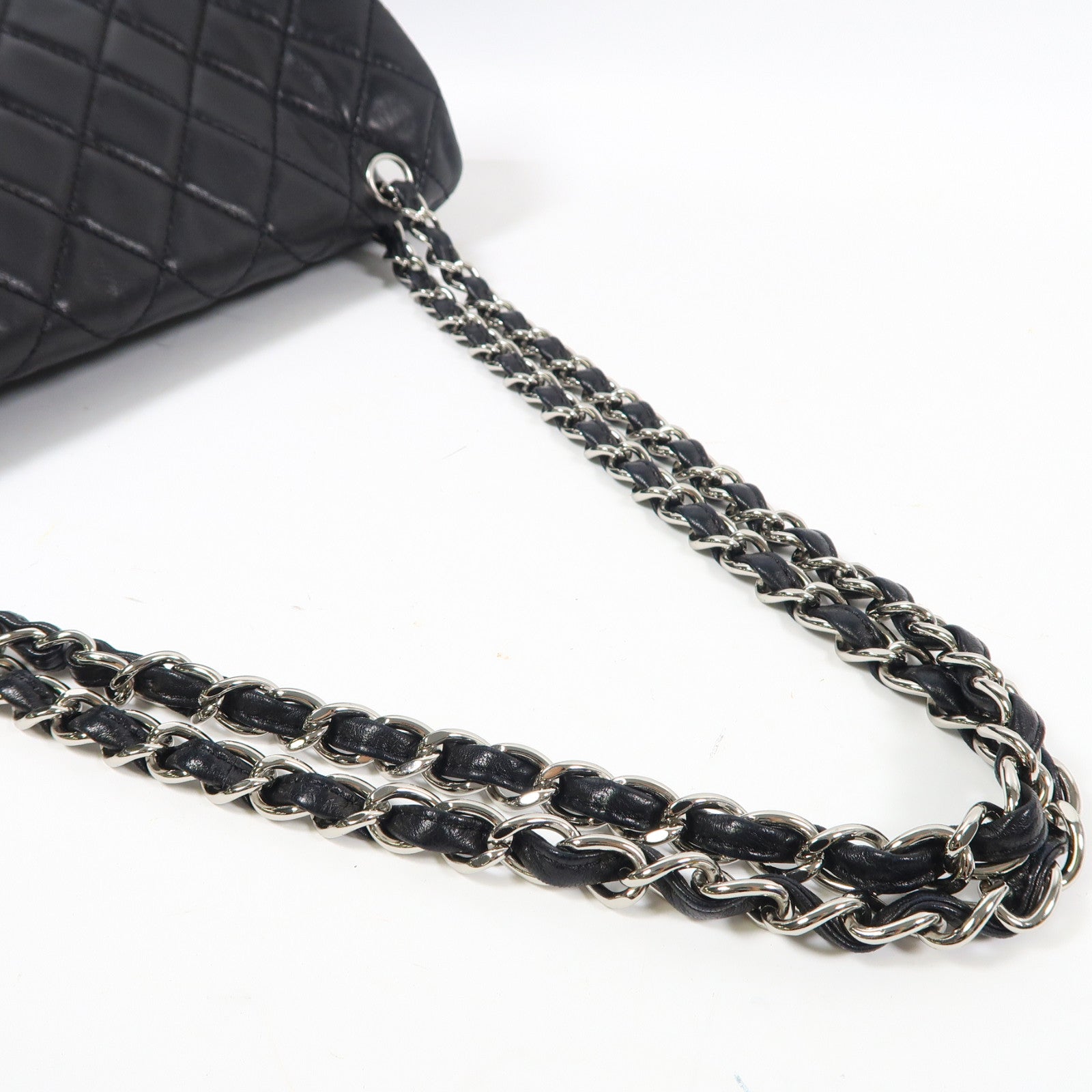 CHANEL 菱格羊皮皮革Shoulder Bag銀扣鏈帶肩背袋黑色