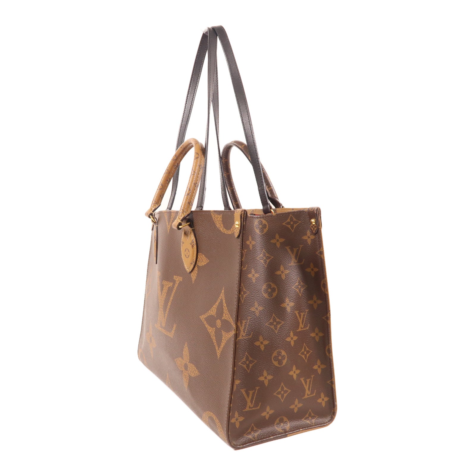 LOUIS VUITTON Monogram On The Go MM金扣手挽肩背兩用袋棕色