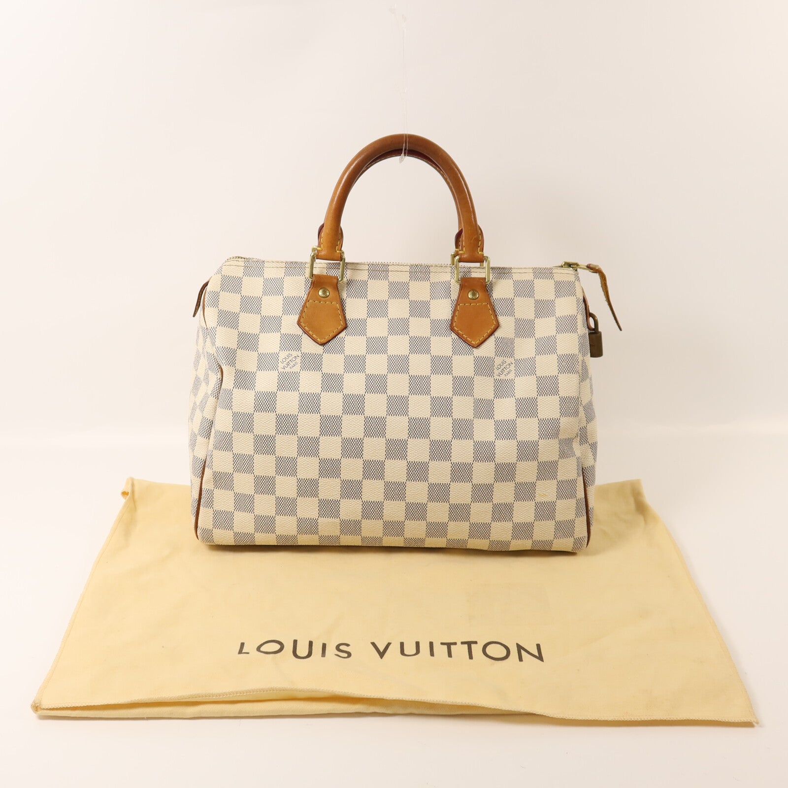 LOUIS VUITTON Damier Azur Speedy 30金扣手挽袋