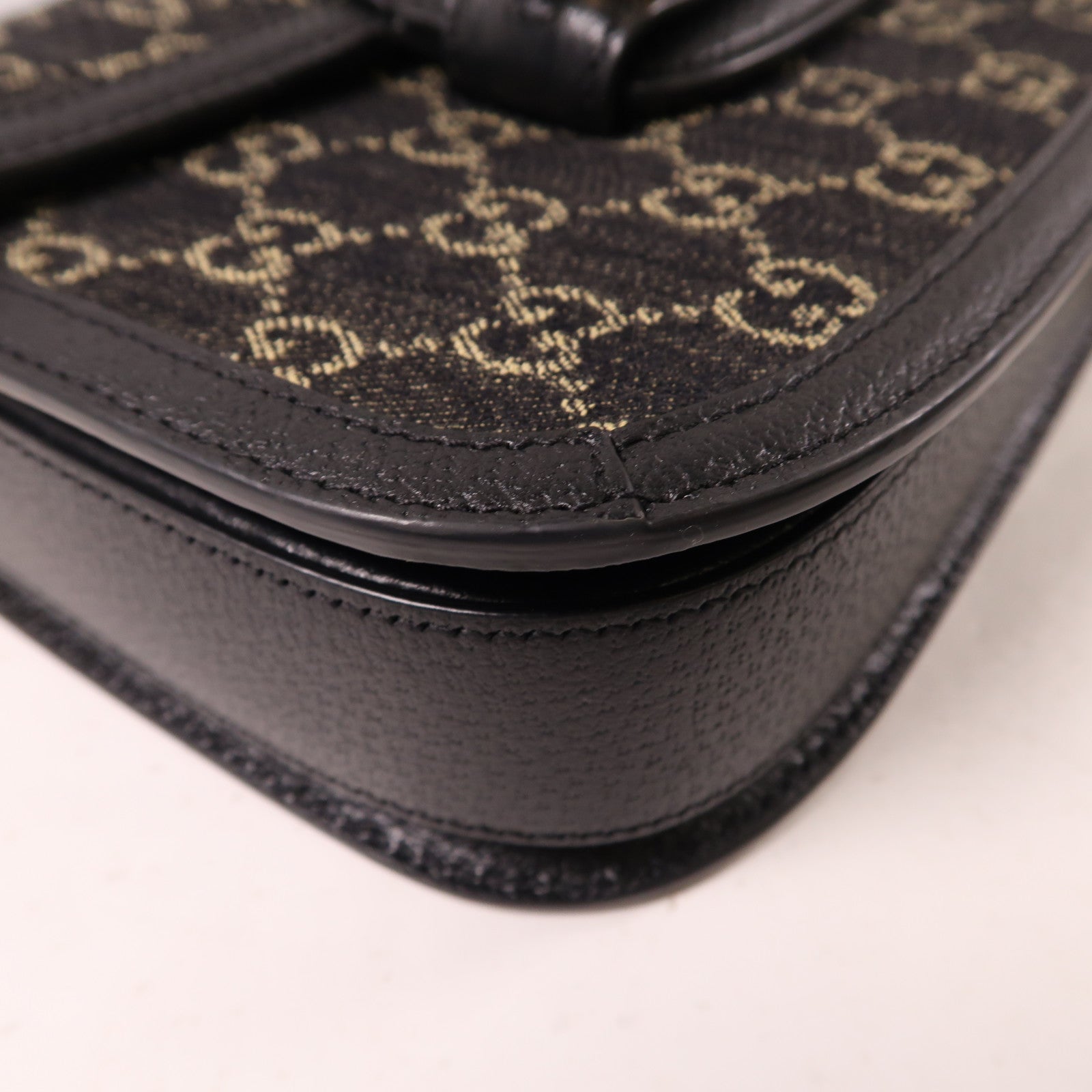 GUCCI GG帆布/皮革Horsebit 1955金扣肩背袋黑色