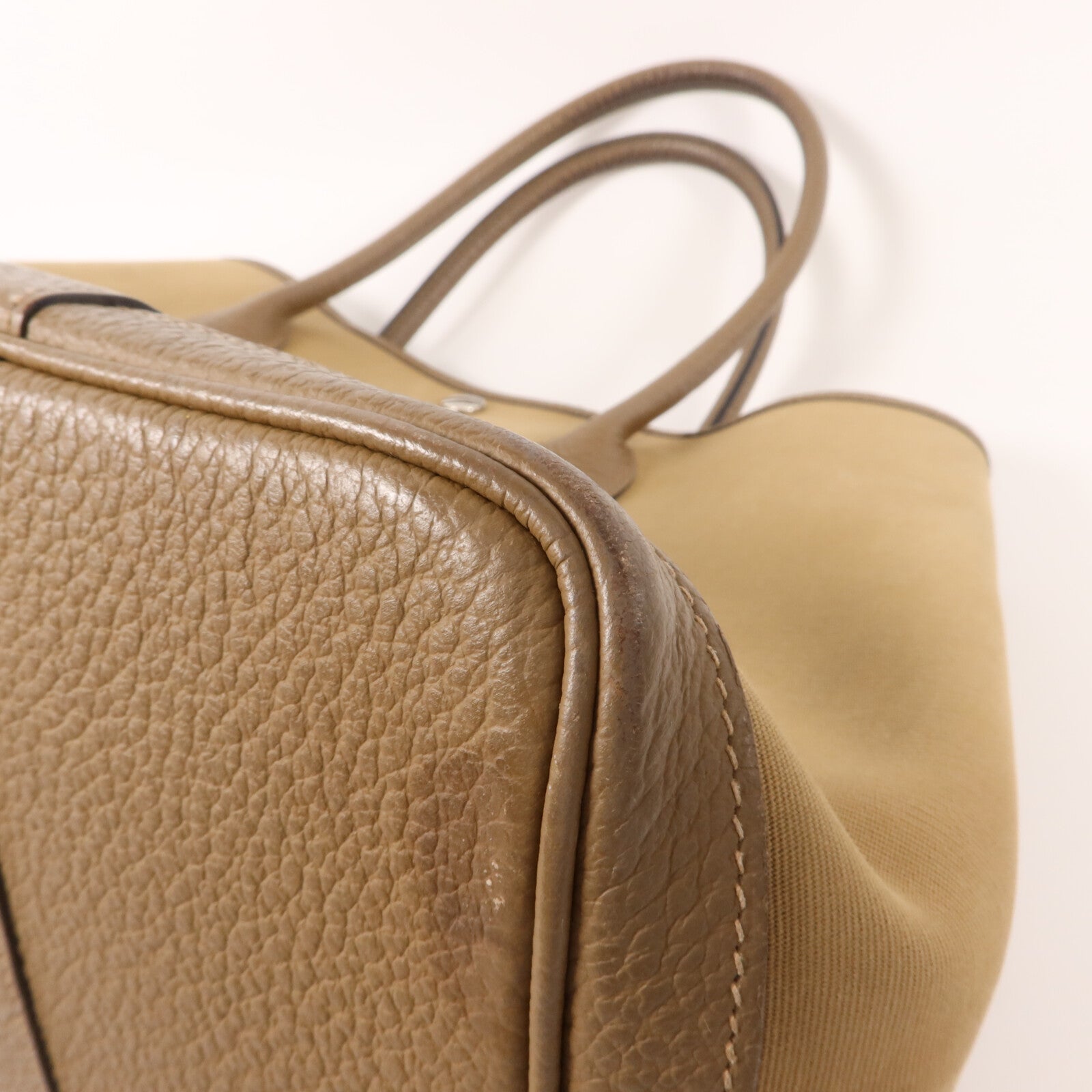 HERMES 帆布/Negonda皮革Garden Party PM手挽袋Etoupe