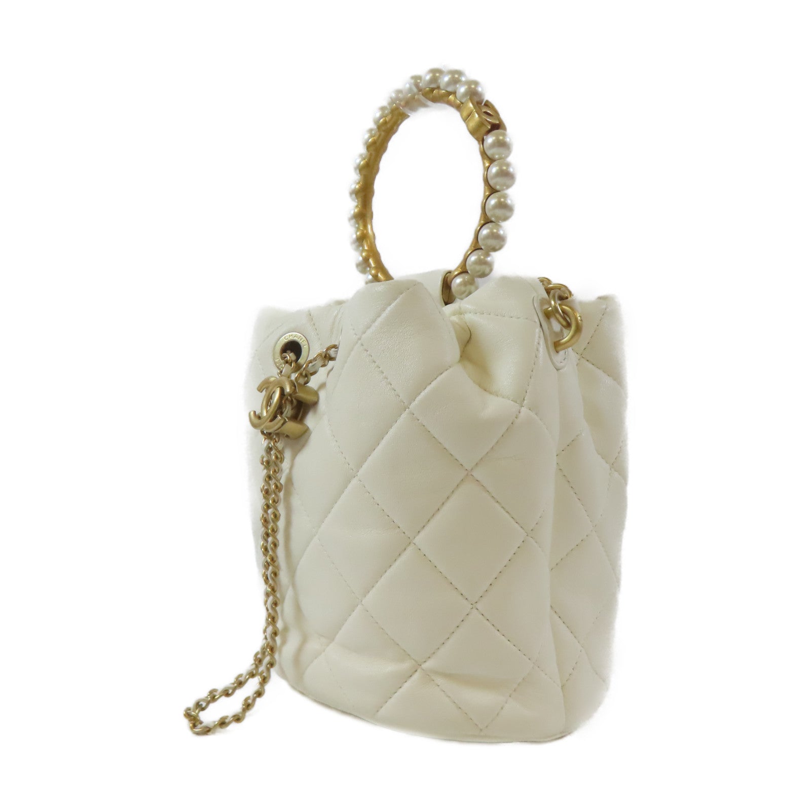 CHANEL 【激減優惠】菱格牛皮皮革2 Way Chain Shoulder Bag金扣鏈帶手挽肩背兩用袋白色