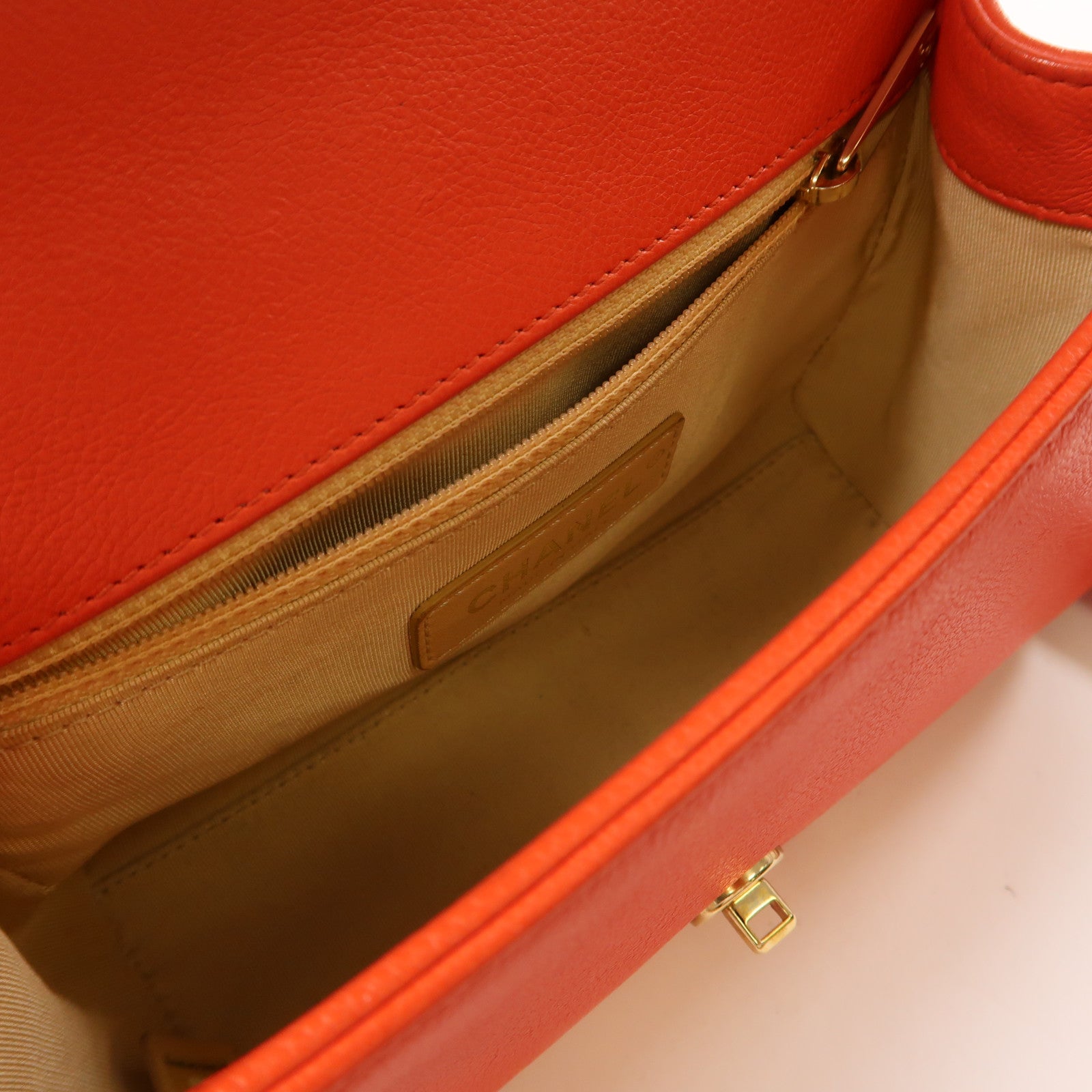 CHANEL 牛皮皮革Shoulder Bag金扣鏈帶手挽肩背兩用袋紅色