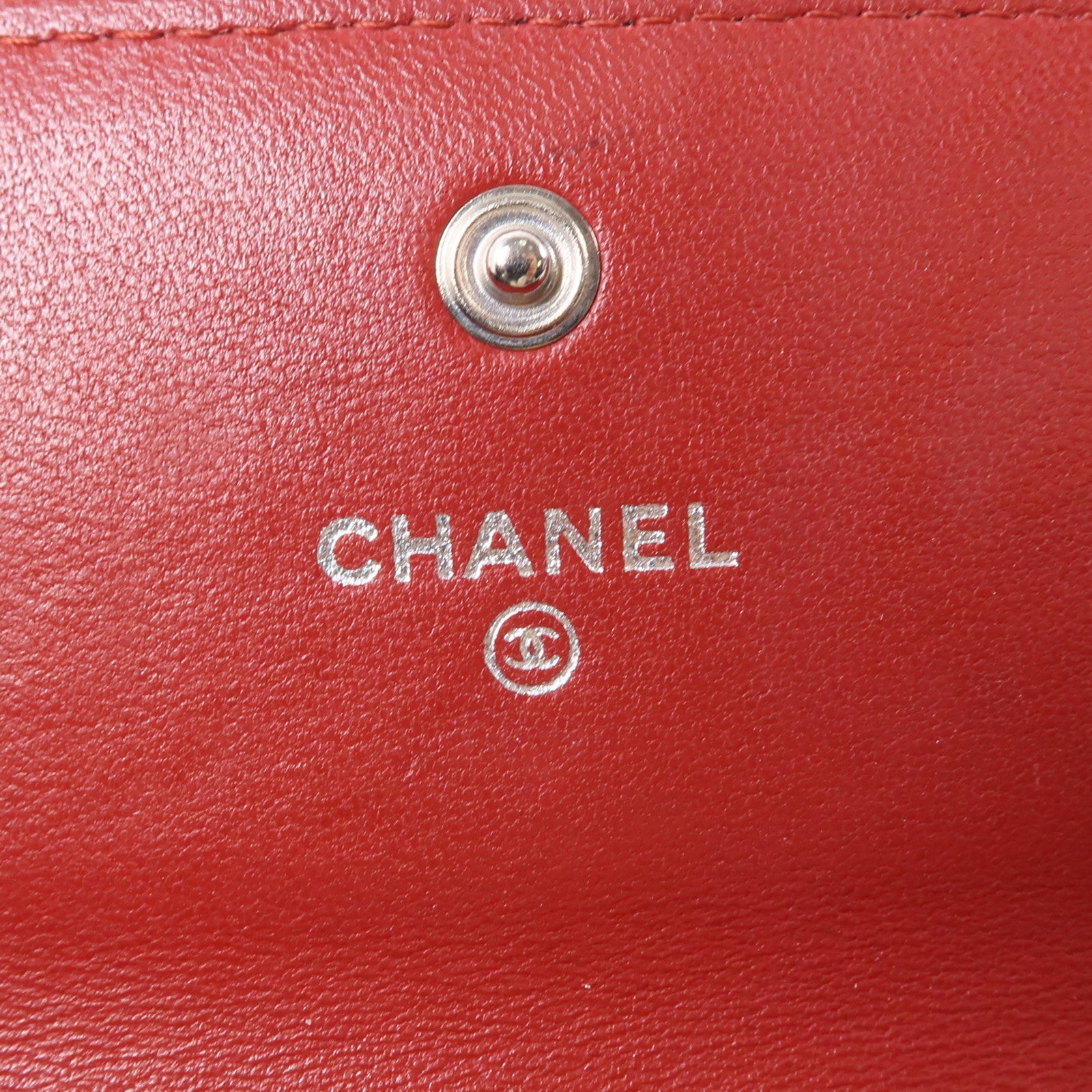 CHANEL 羊皮皮革Long Wallet銀扣長錢包紅色