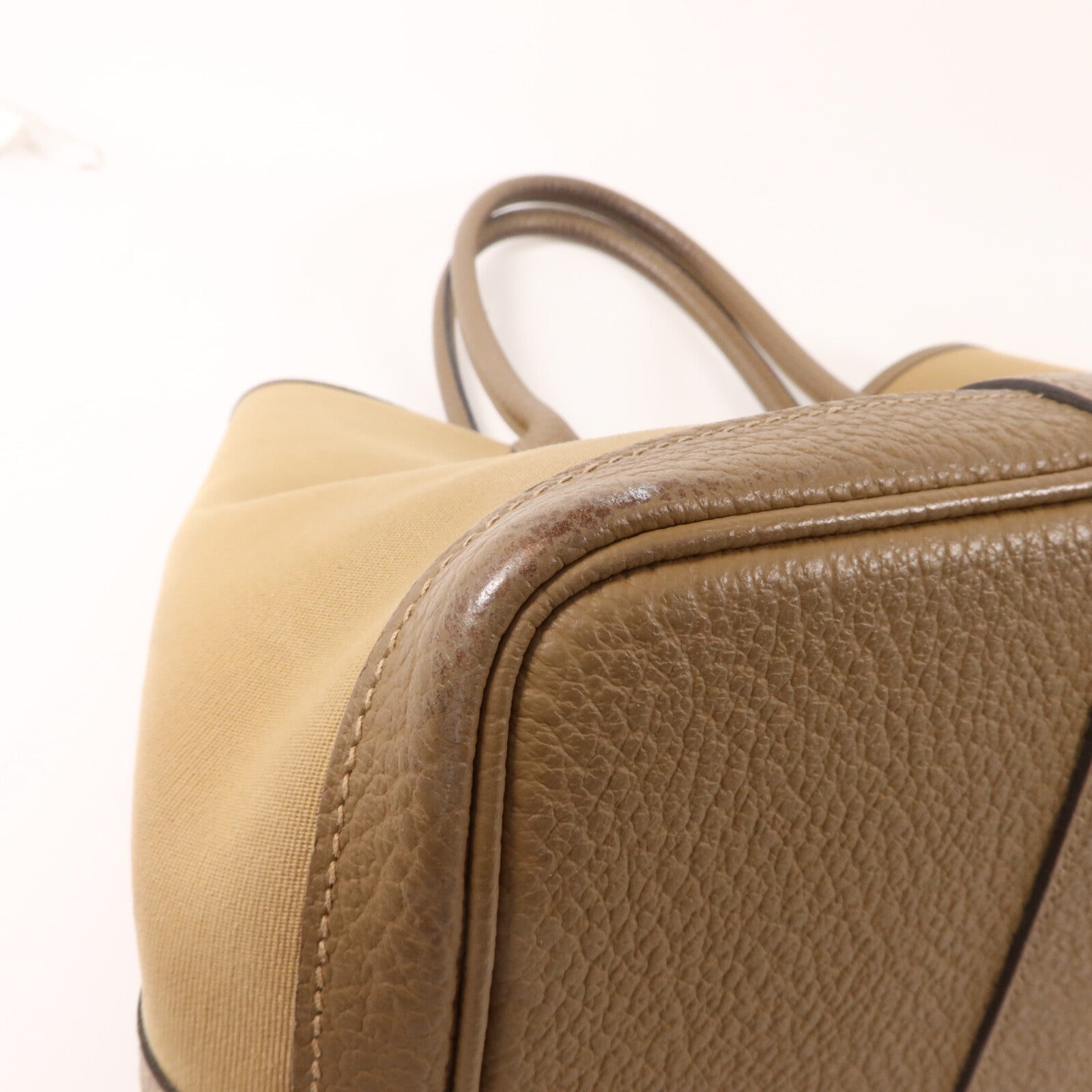 HERMES 帆布/Negonda皮革Garden Party PM手挽袋Etoupe