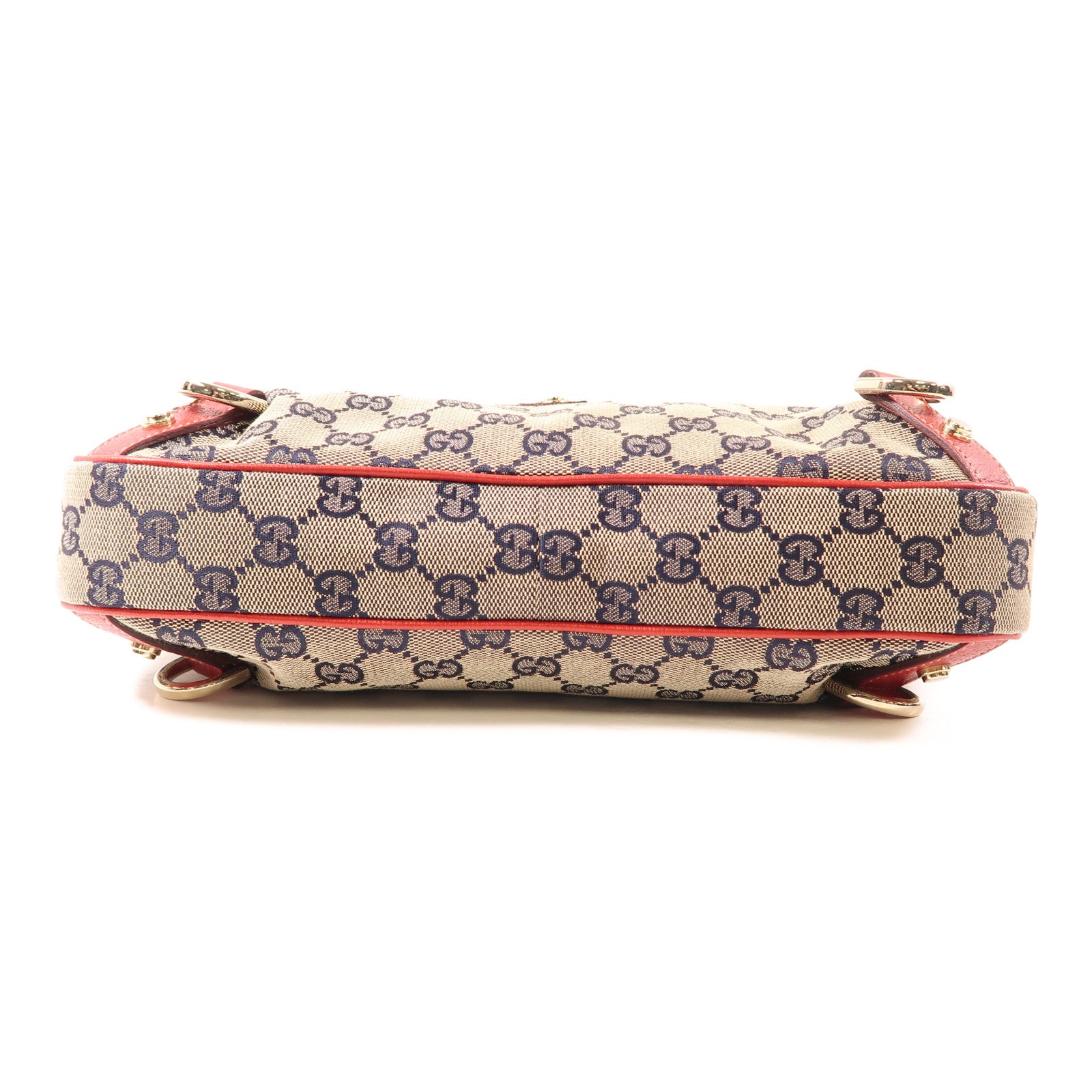 GUCCI 帆布/皮革Shoulder Bag金扣肩背袋灰色/紅色