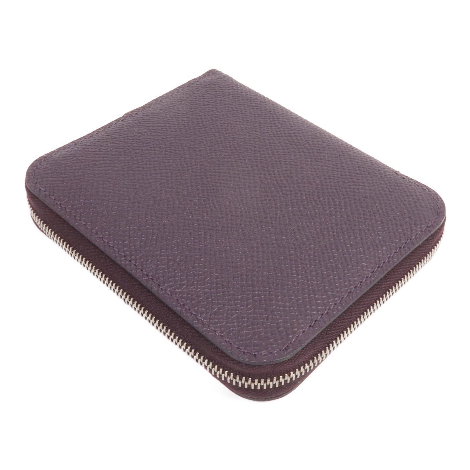 HERMES Epsom皮革Silk'In Compact Wallet銀扣錢包Cassis