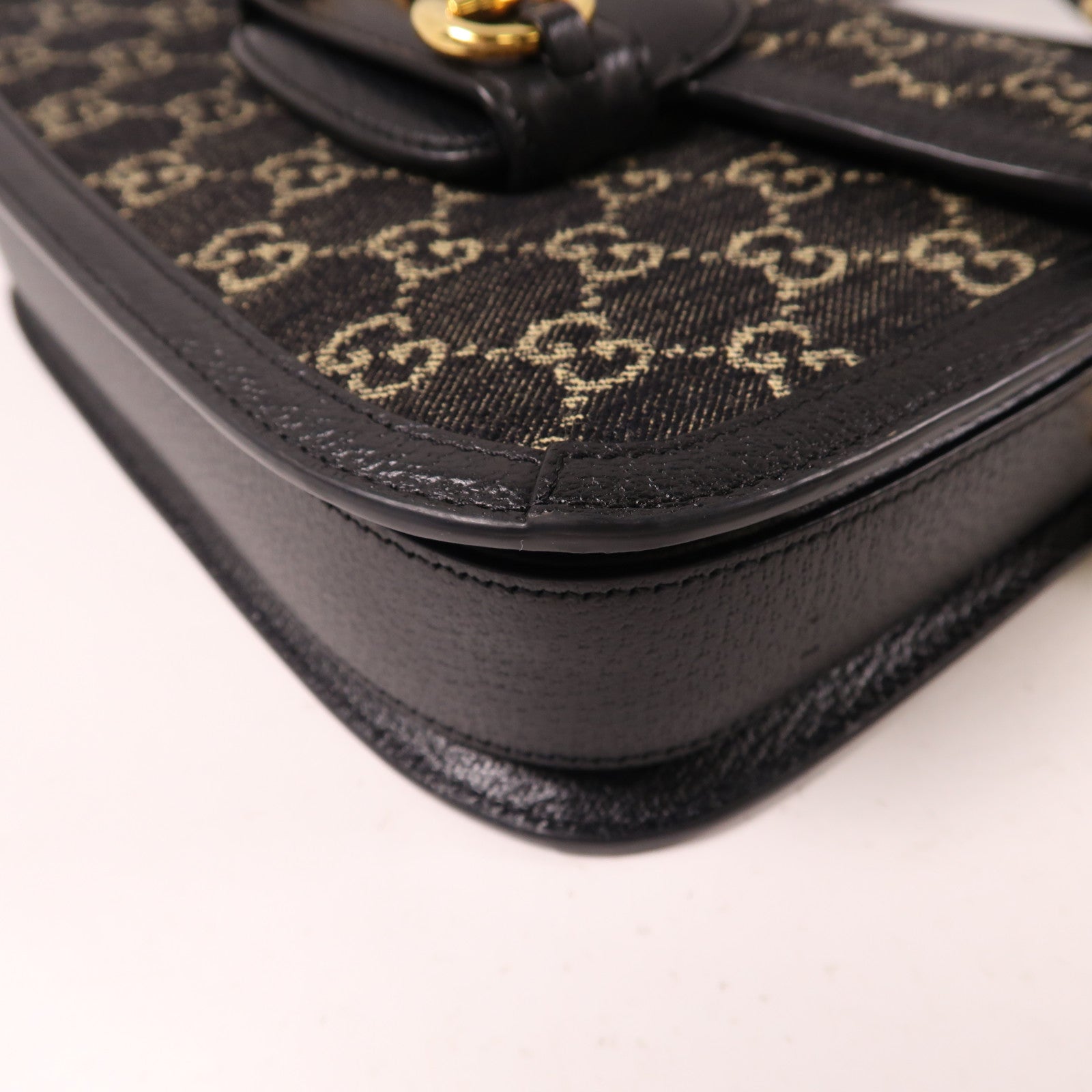 GUCCI GG帆布/皮革Horsebit 1955金扣肩背袋黑色
