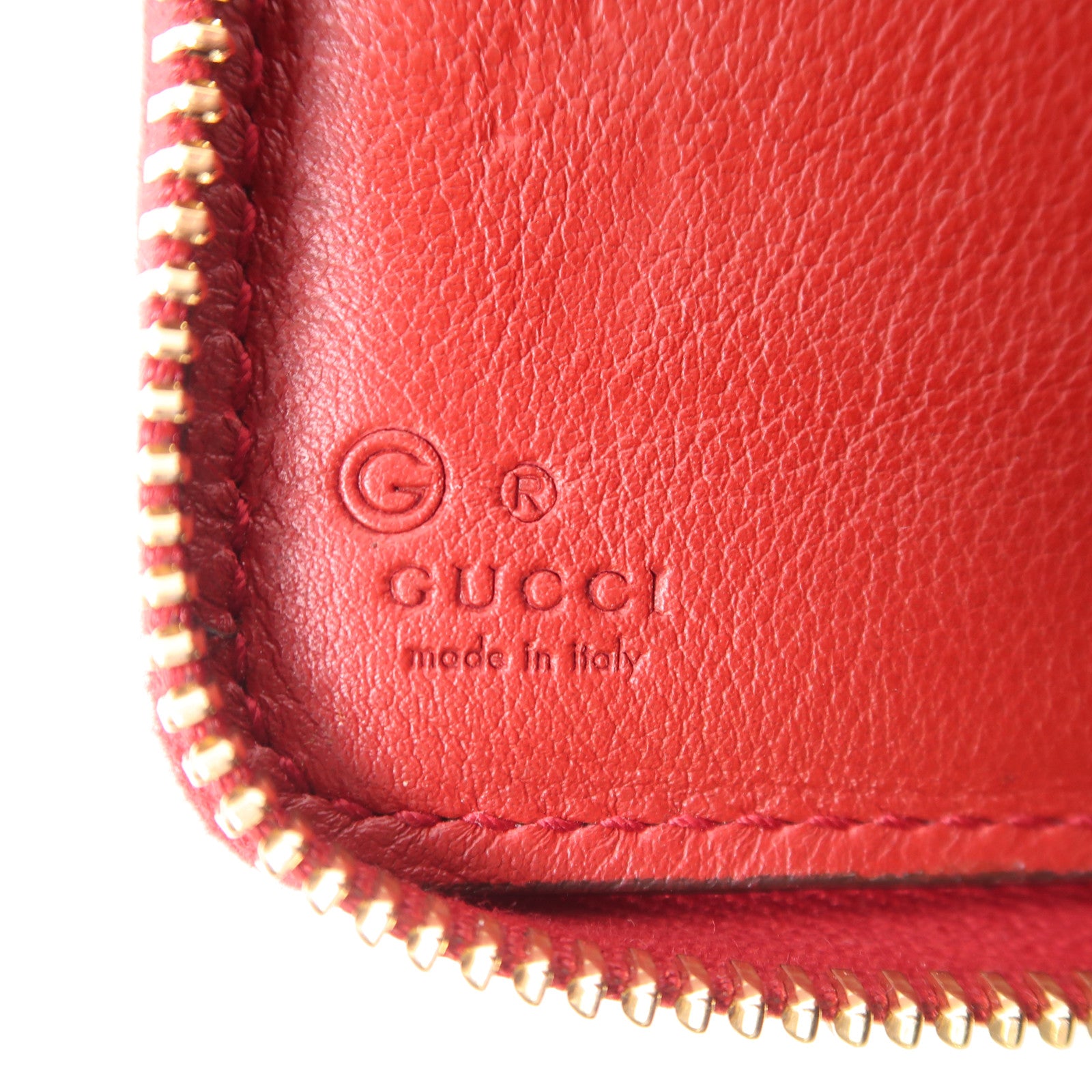 GUCCI GG GHW Wallet Calfskin Leather Red