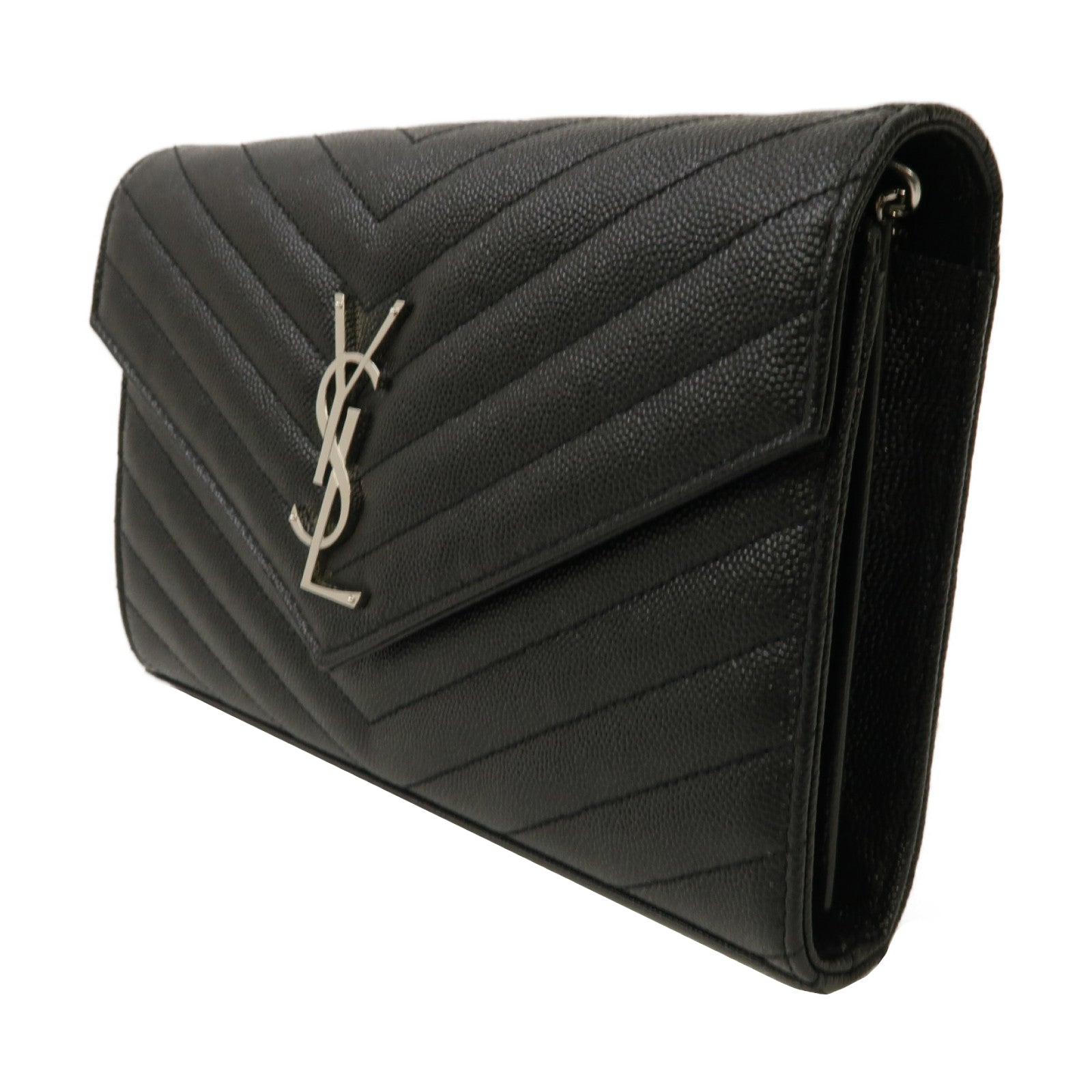 SAINT LAURENT 斜紋牛皮皮革Cassandre Chain Wallet銀扣鏈帶肩背袋黑色