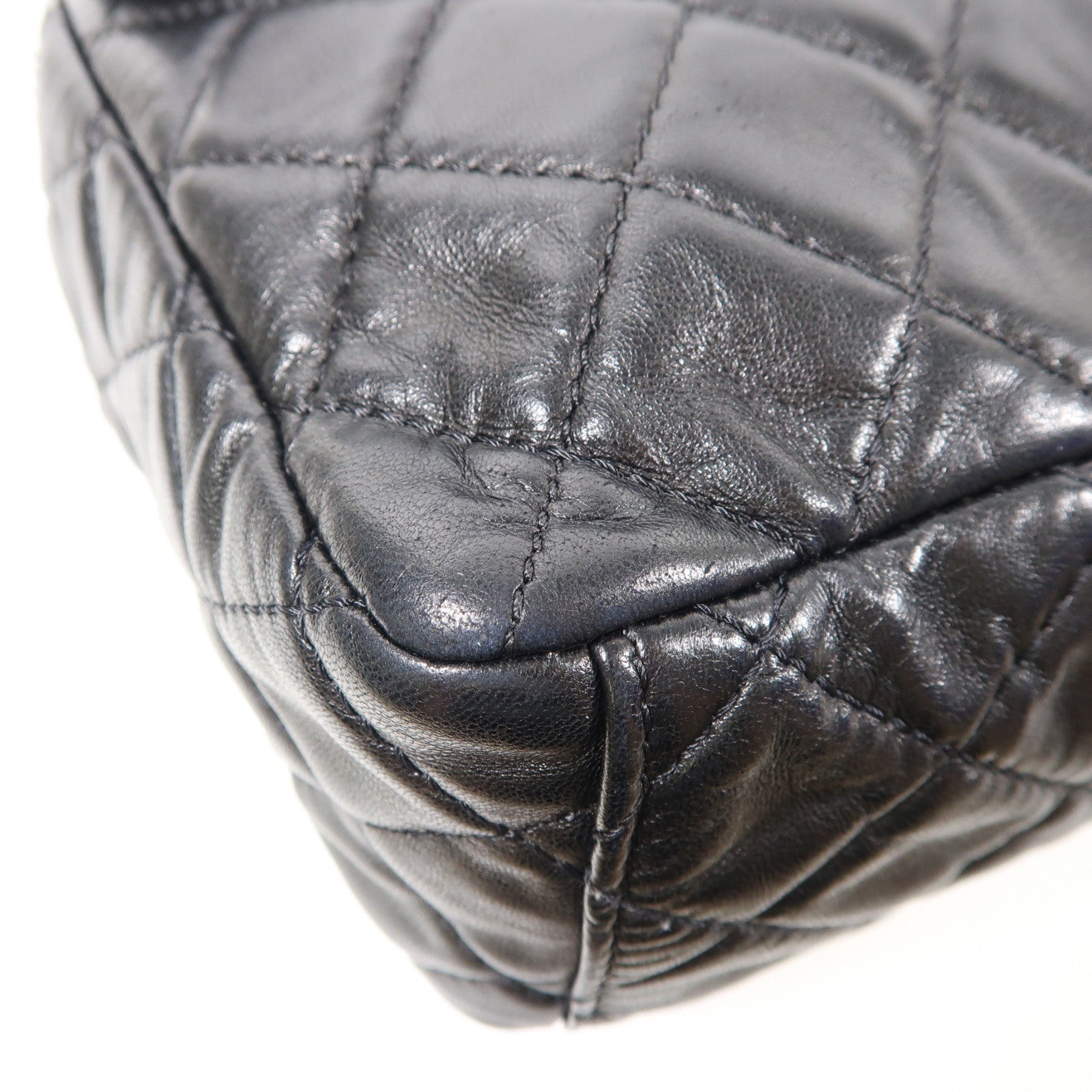 CHANEL 菱格羊皮皮革Shoulder Bag銀扣鏈帶肩背袋黑色
