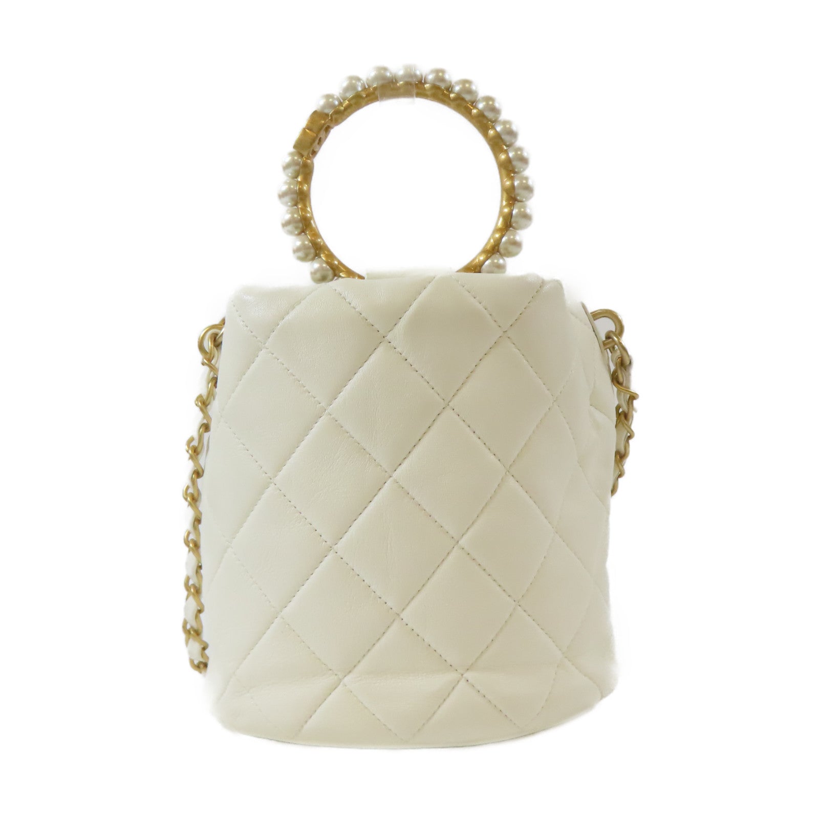 CHANEL 【激減優惠】菱格牛皮皮革2 Way Chain Shoulder Bag金扣鏈帶手挽肩背兩用袋白色