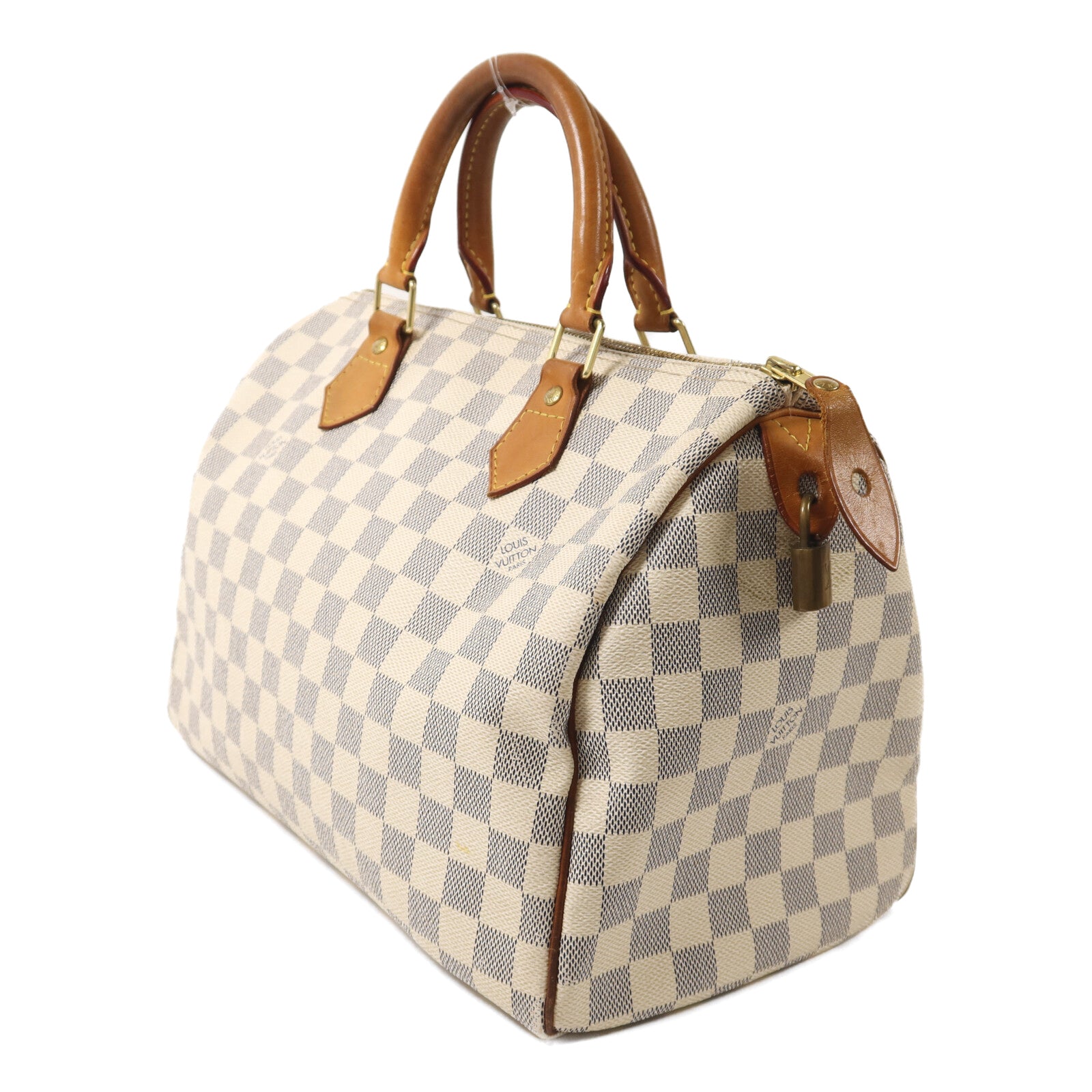 LOUIS VUITTON Damier Azur Speedy 30金扣手挽袋