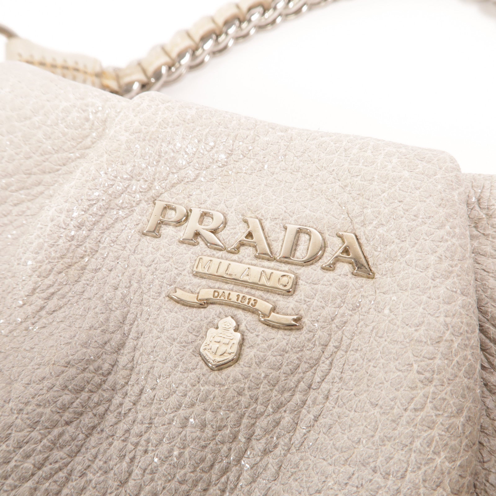 PRADA 牛皮皮革Chain Shoulder銀扣鏈帶肩背袋