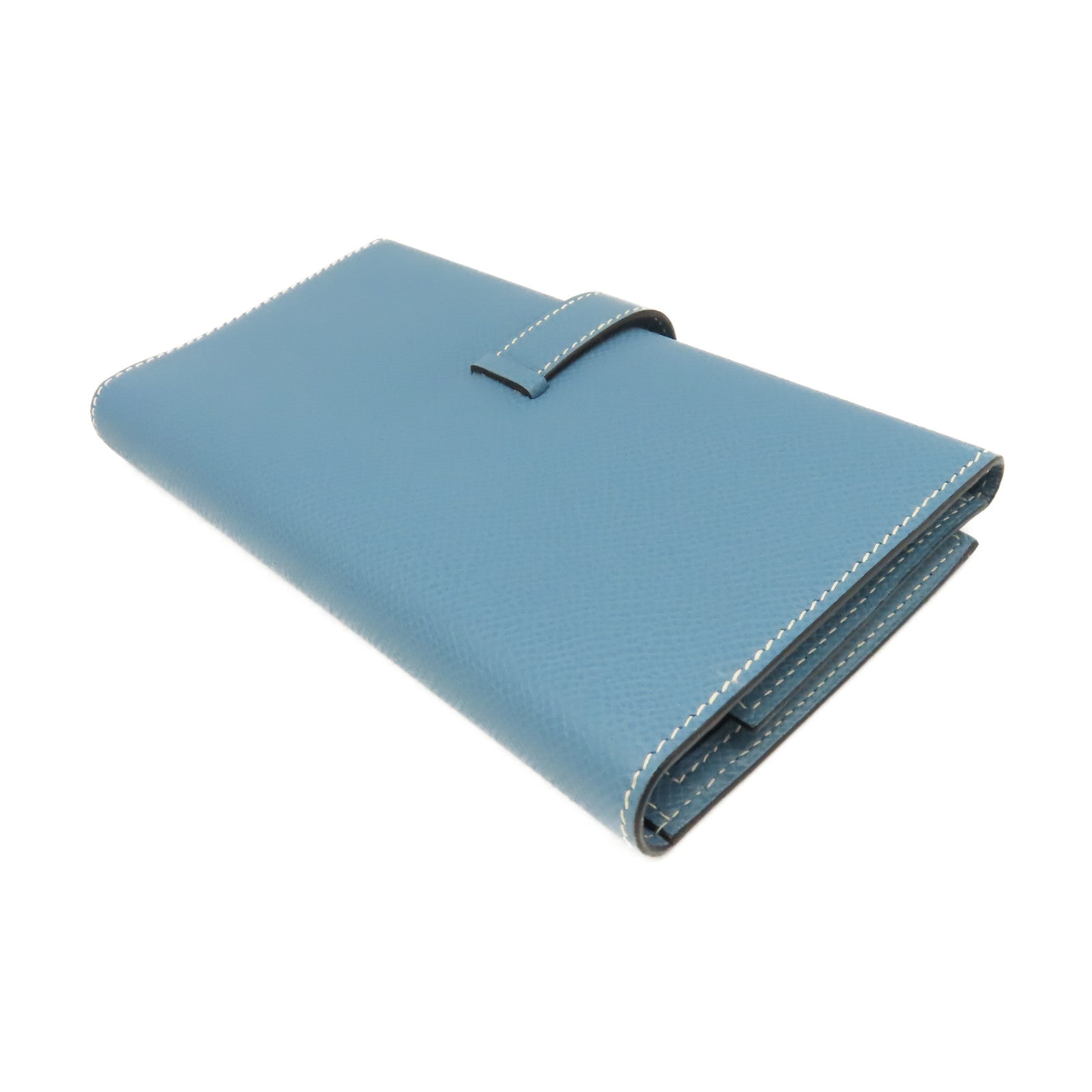HERMES 【激減優惠】Epsom皮革Bearn W Snap Long Wallet銀扣長錢包Blue Jean牛仔藍