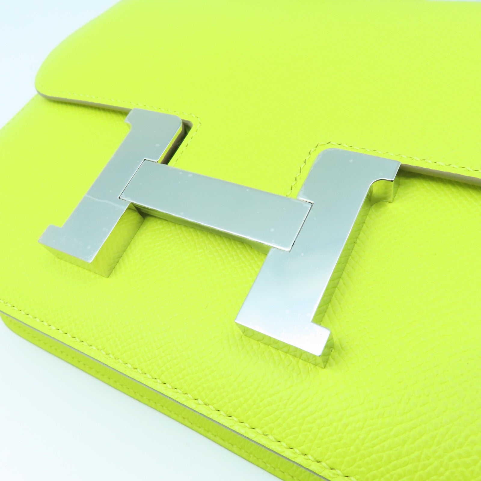HERMES Epsom leather Constance 24 silver buckle handle shoulder shoulder bag lime yellow