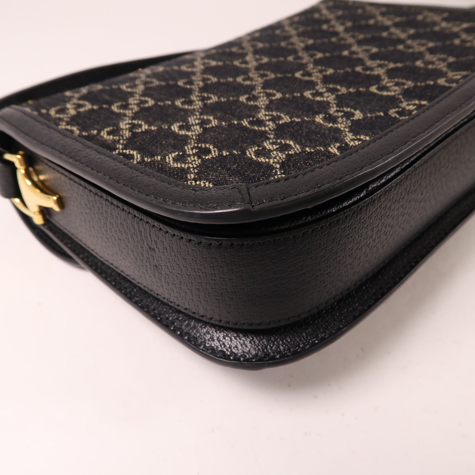 GUCCI GG帆布/皮革Horsebit 1955金扣肩背袋黑色