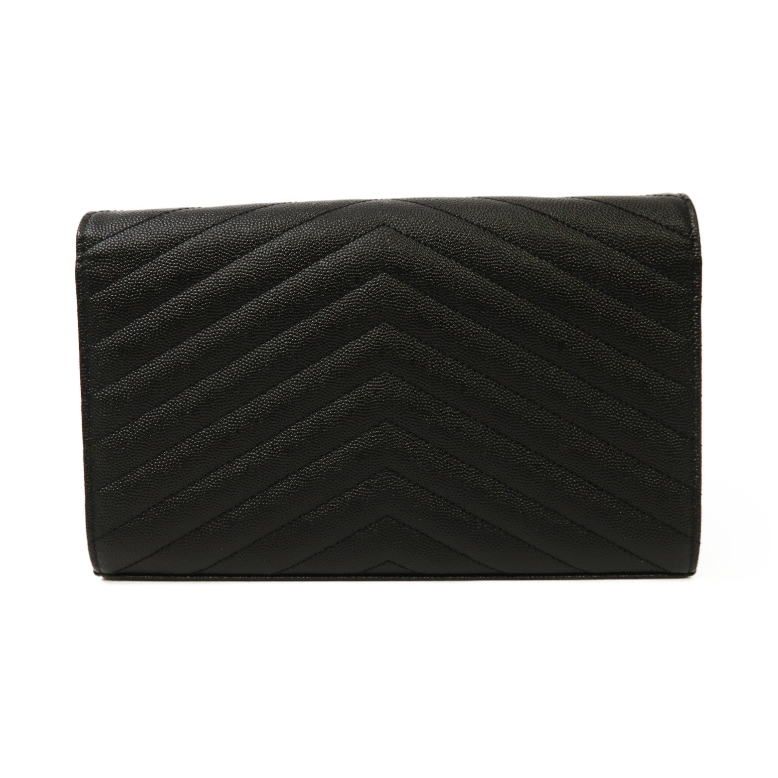 SAINT LAURENT 斜紋牛皮皮革Cassandre Chain Wallet銀扣鏈帶肩背袋黑色