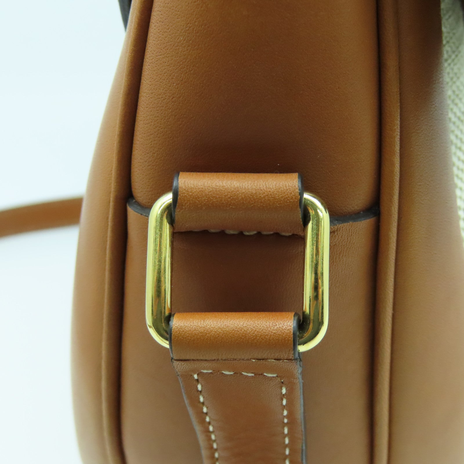 CELINE 牛皮皮革/帆布Shoulder Bag金扣肩背袋啡色/米色