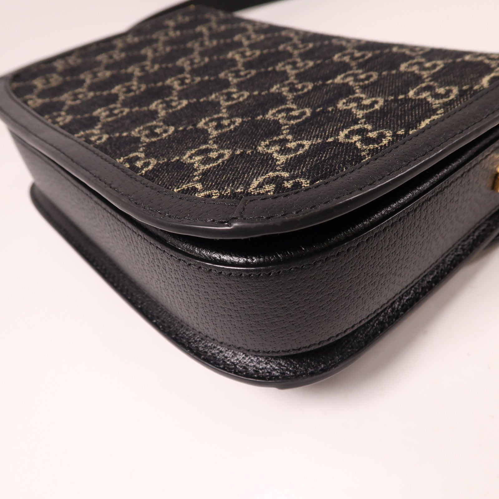 GUCCI GG帆布/皮革Horsebit 1955金扣肩背袋黑色