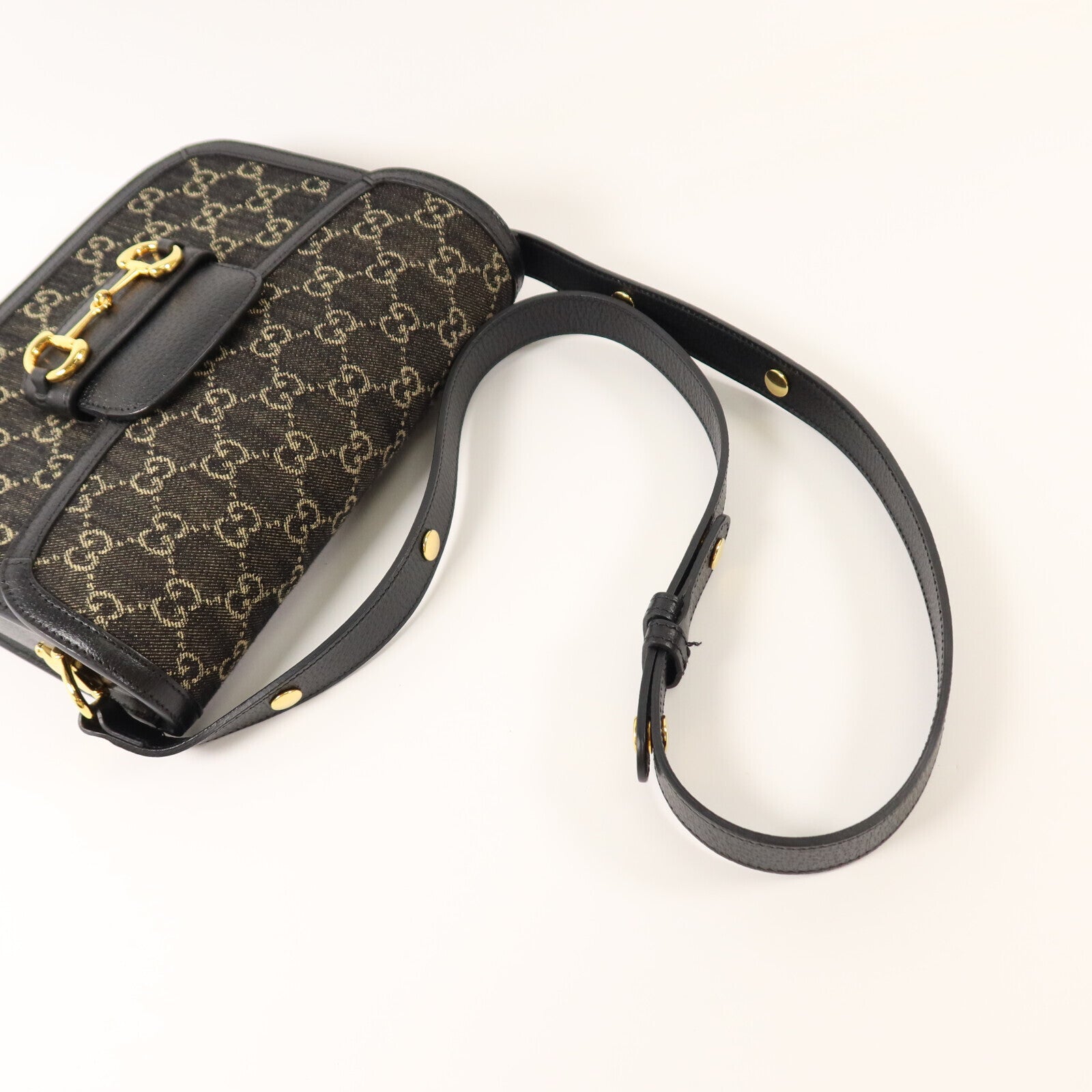 GUCCI GG帆布Horsebit 1955金扣肩背袋