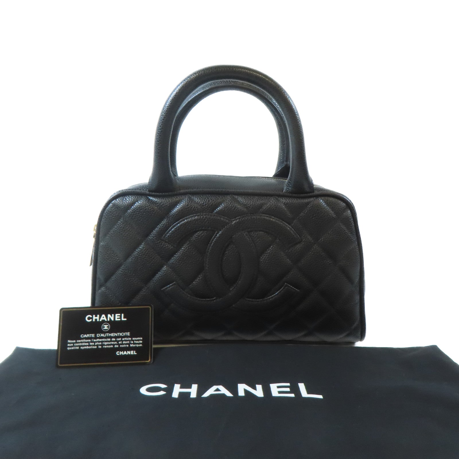 CHANEL Caviar皮革Handbag金扣手挽袋黑色