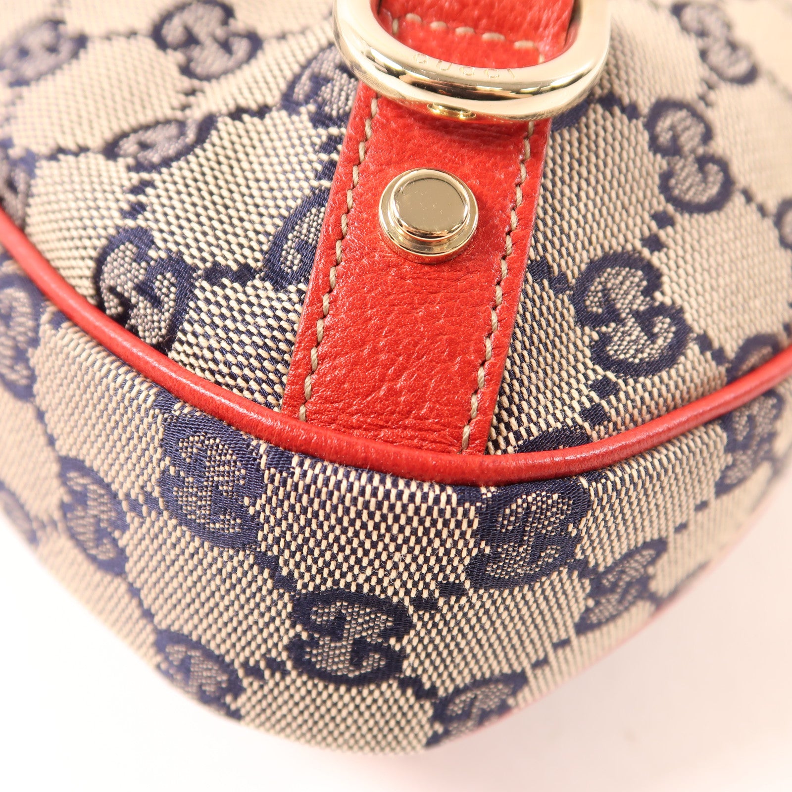 GUCCI 帆布/皮革Shoulder Bag金扣肩背袋灰色/紅色