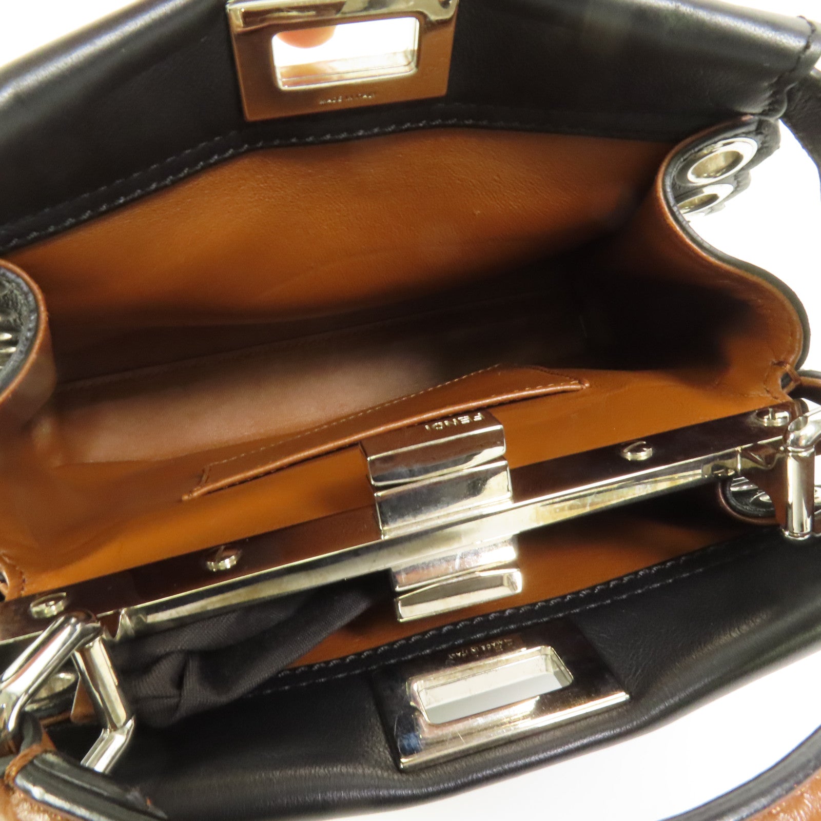 FENDI 牛皮皮革Mini Peekaboo銀扣手挽肩背兩用袋