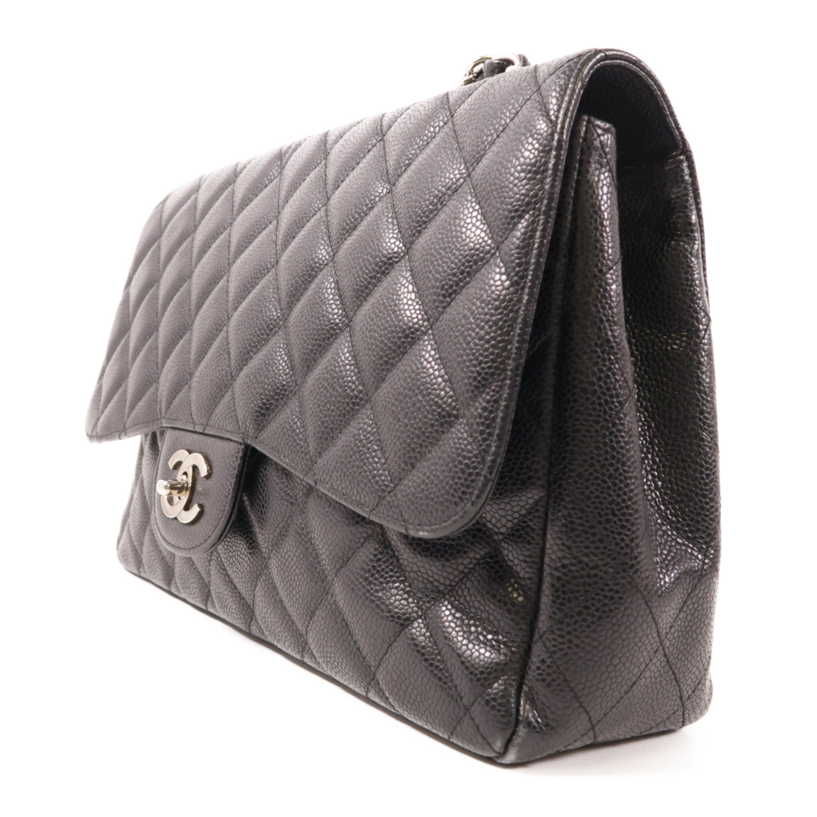 CHANEL 牛皮皮革Large Classic銀扣肩背袋