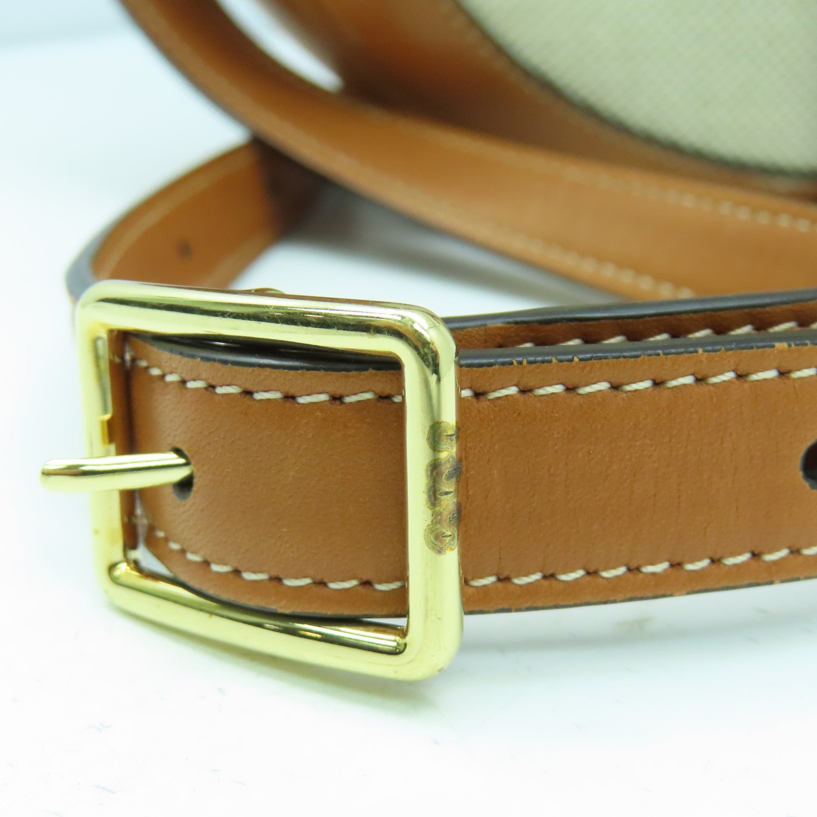 CELINE 牛皮皮革/帆布Shoulder Bag金扣肩背袋啡色/米色