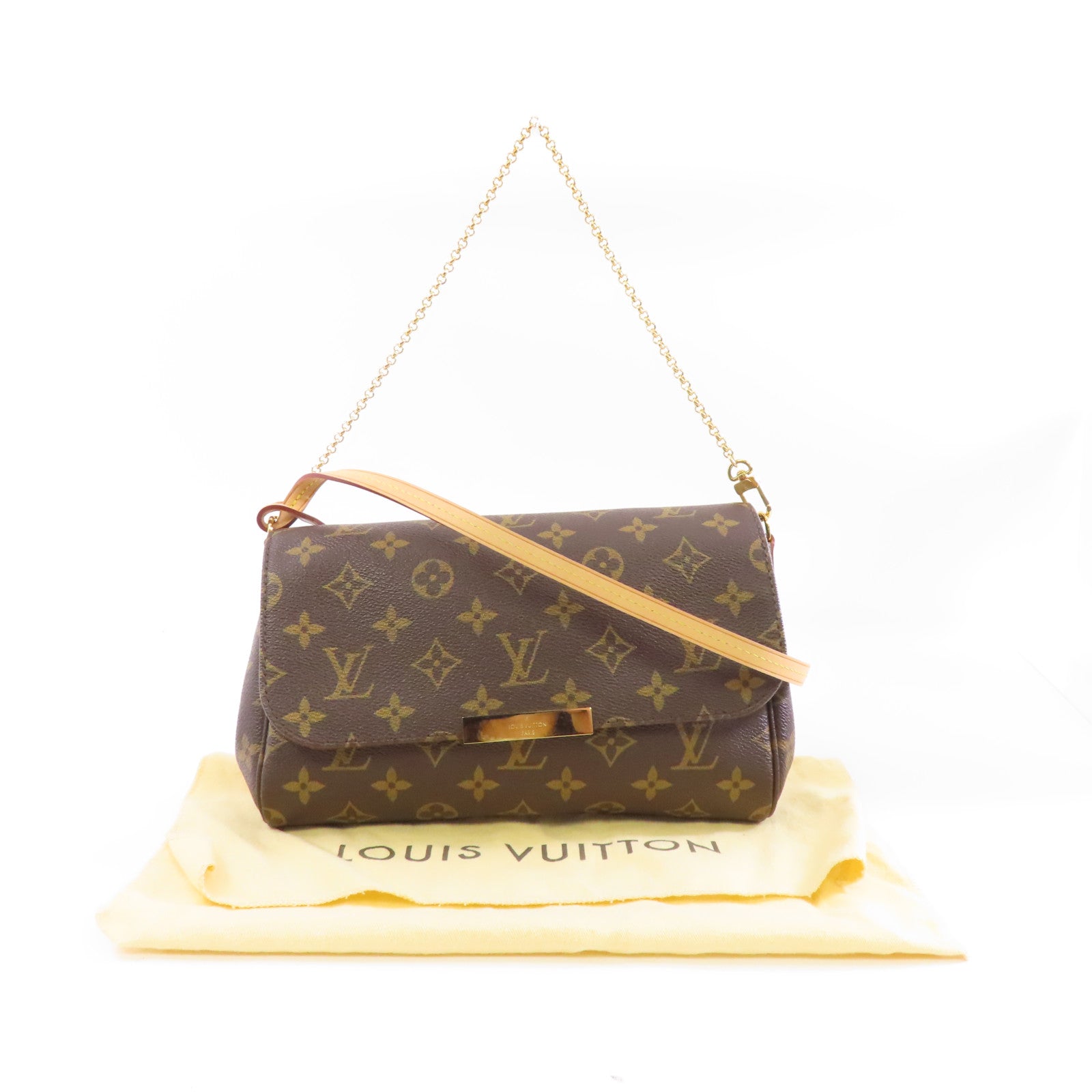 LOUIS VUITTON Monogram Faveorite MM金扣手挽肩背兩用袋棕色