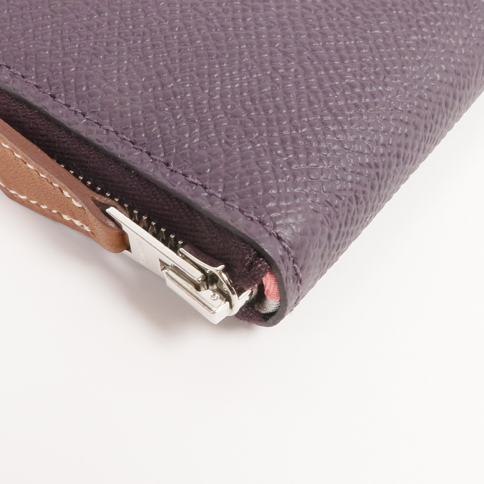 HERMES Epsom皮革Silk'In Compact Wallet銀扣錢包Cassis
