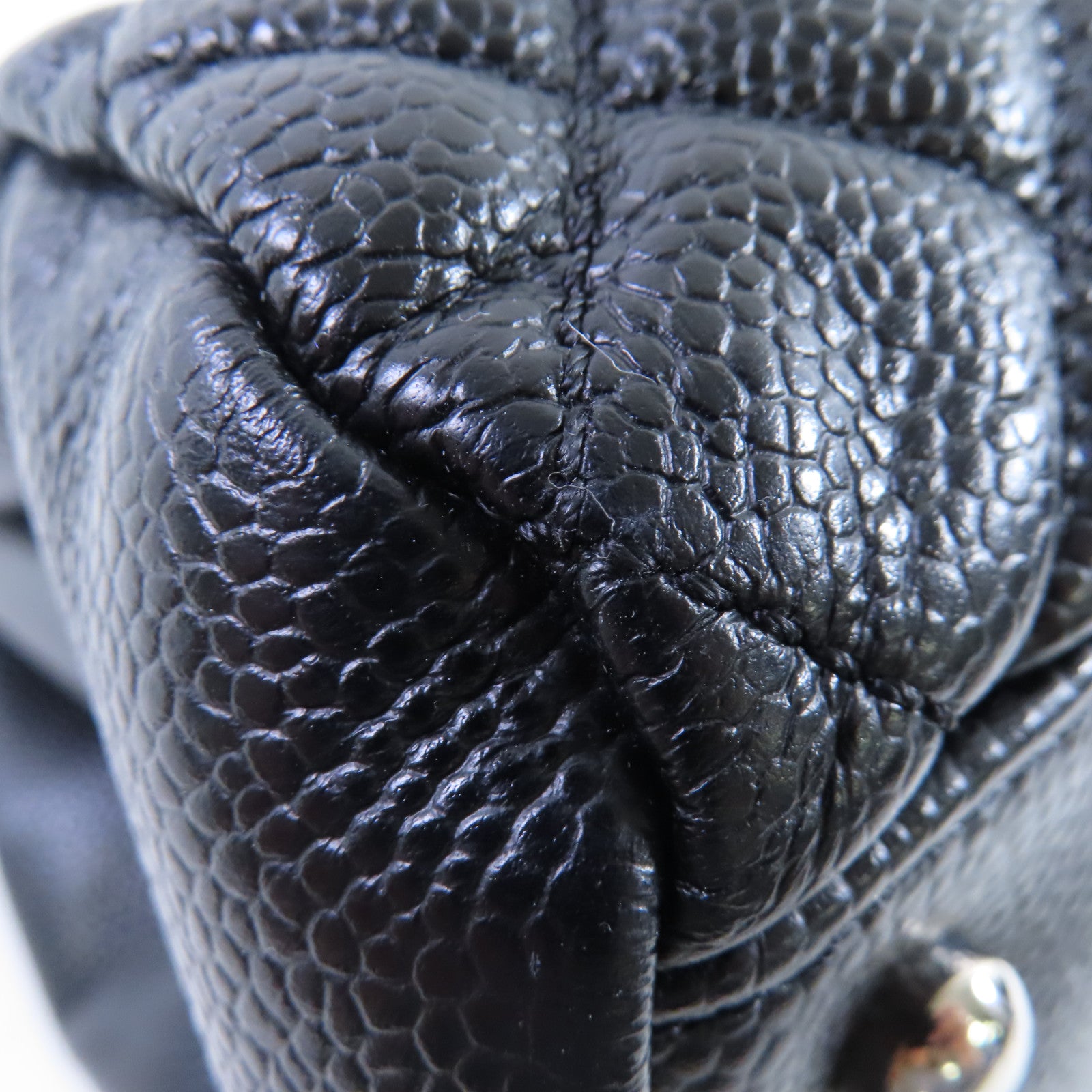 CHANEL 菱格牛皮皮革Chain Shoulder Bag銀扣鏈帶肩背袋黑色