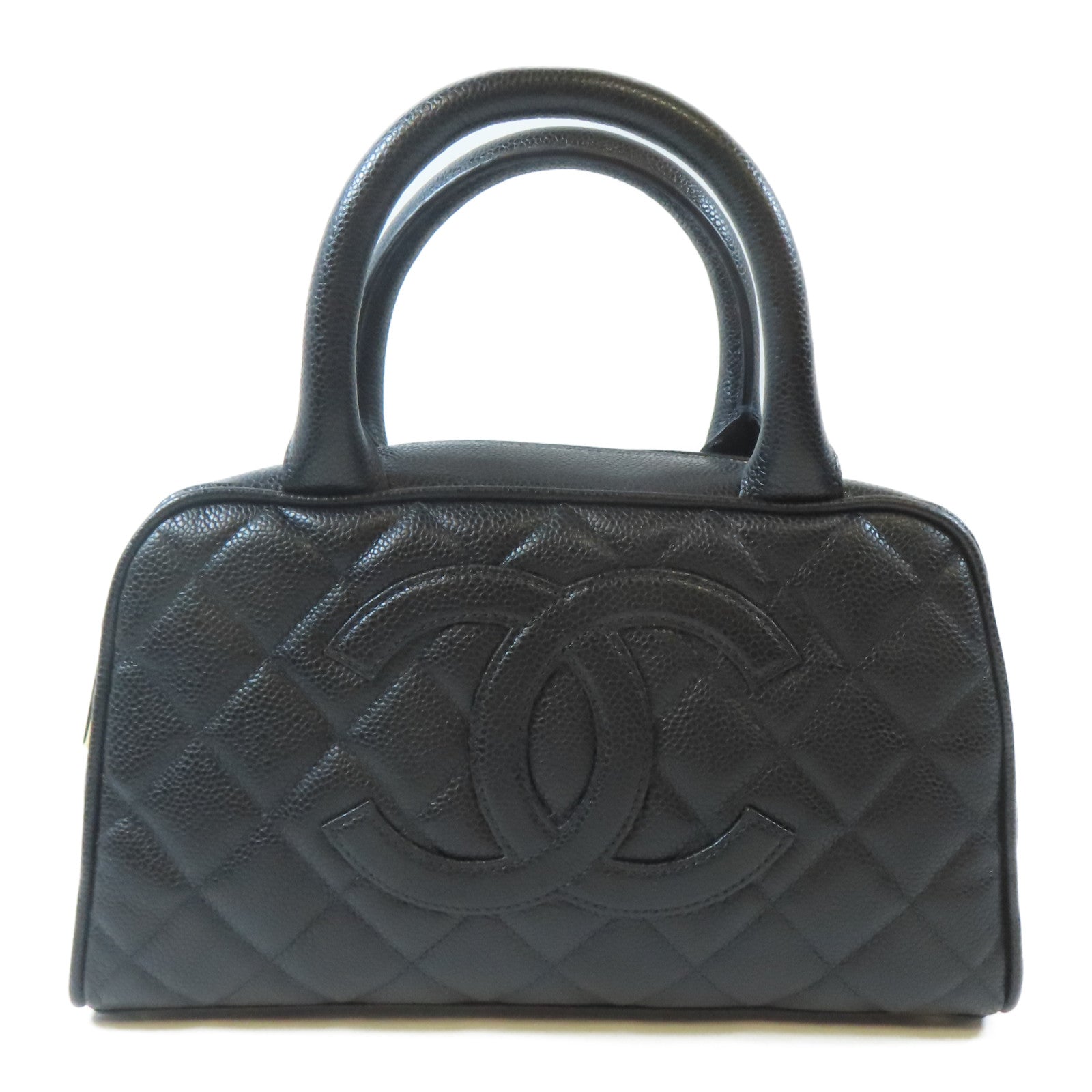 CHANEL Caviar皮革Handbag金扣手挽袋黑色