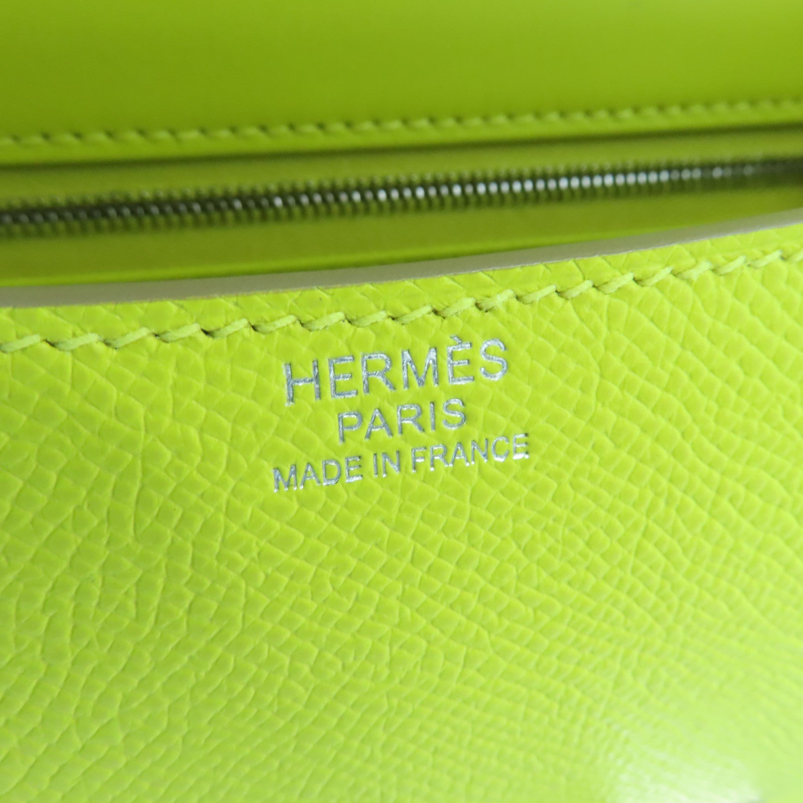 HERMES Epsom leather Constance 24 silver buckle handle shoulder shoulder bag lime yellow