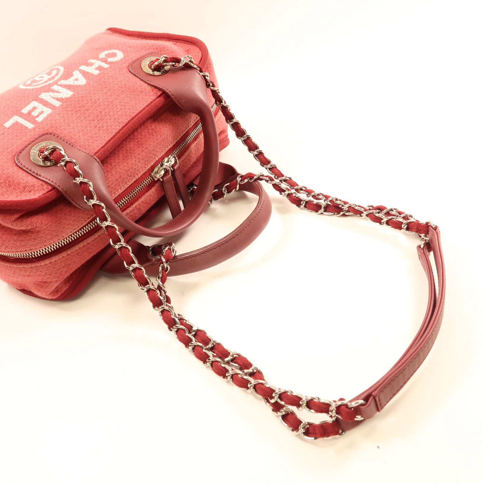 CHANEL 帆布Deauville Bowling Tote Bag銀扣手挽肩背兩用袋
