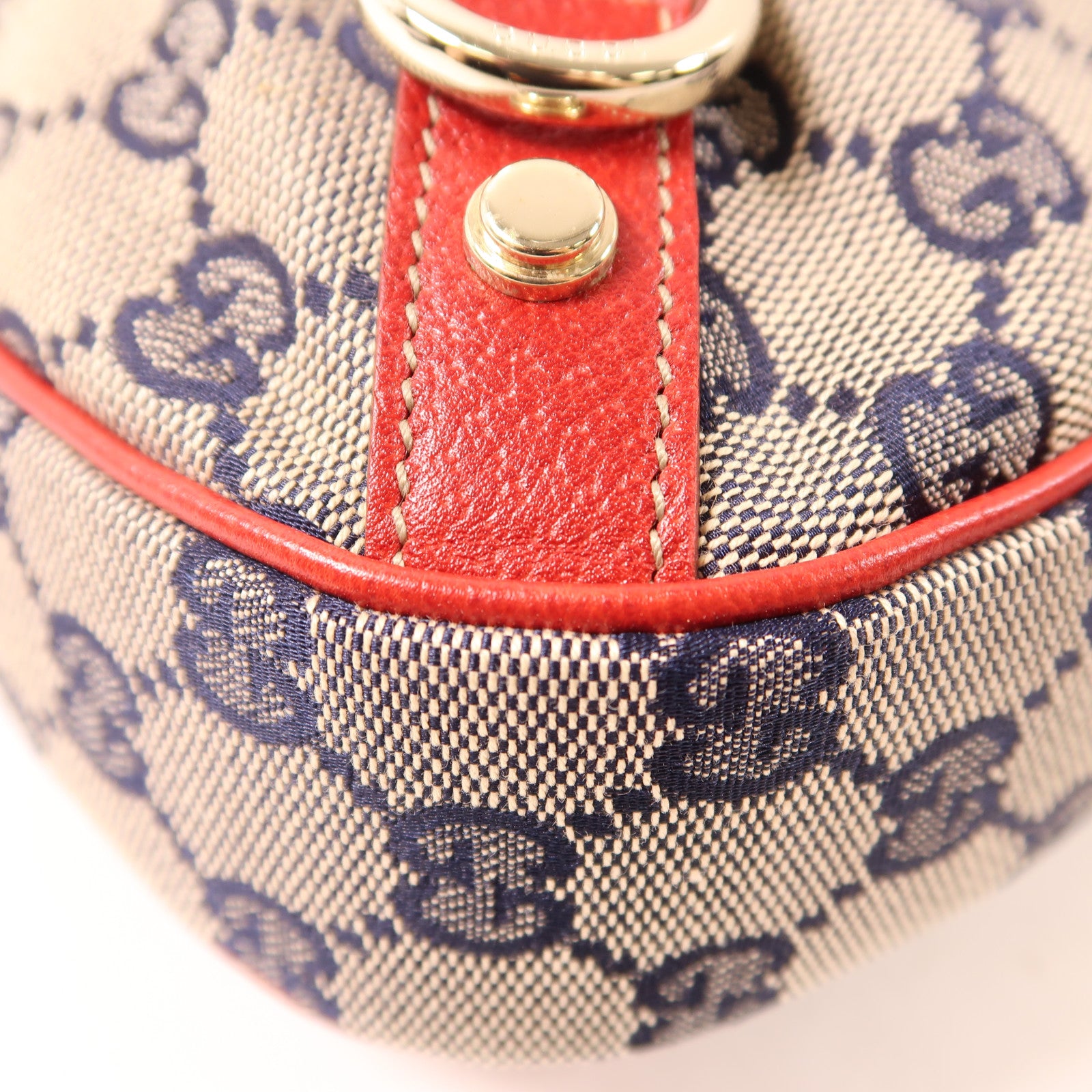 GUCCI 帆布/皮革Shoulder Bag金扣肩背袋灰色/紅色