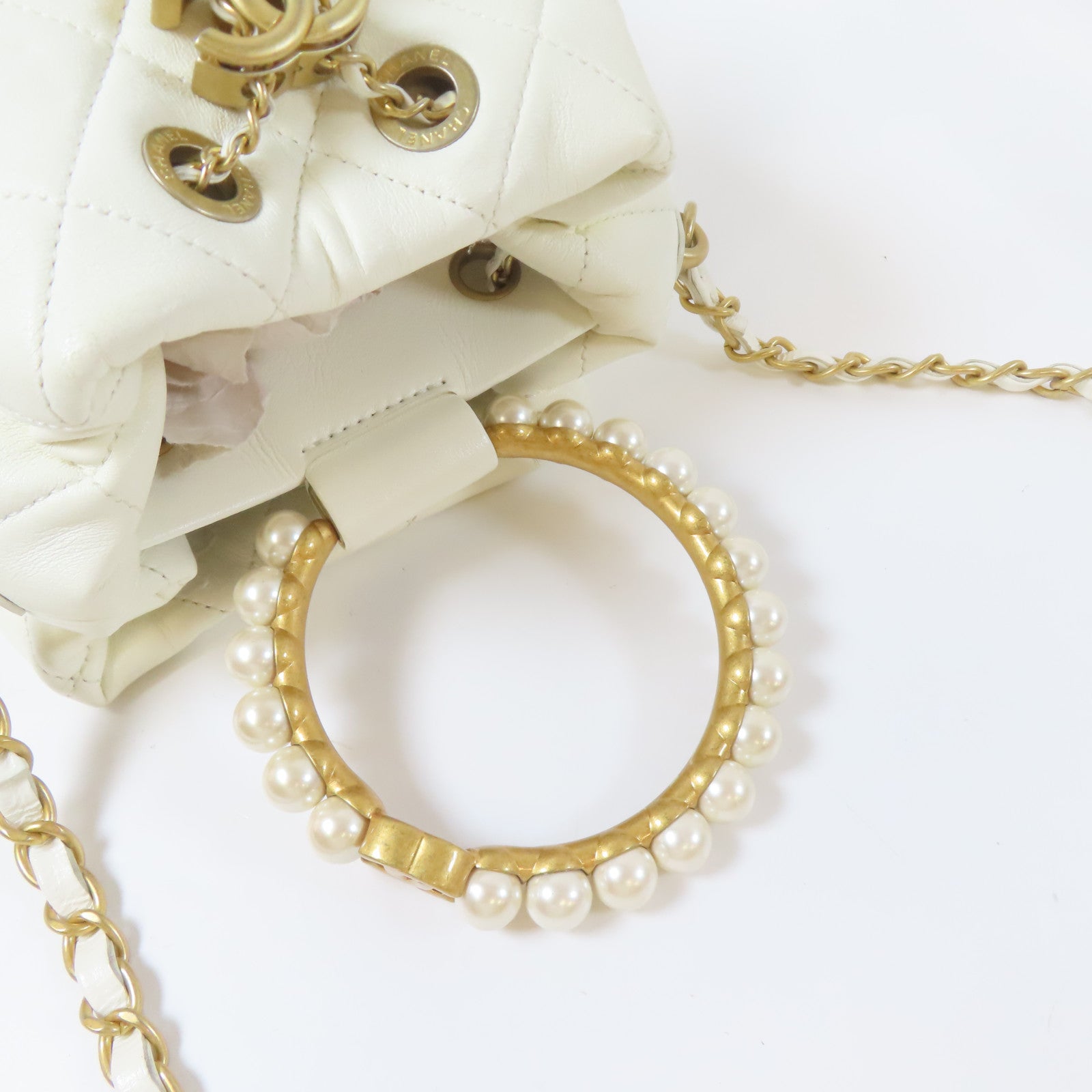 CHANEL 【激減優惠】菱格牛皮皮革2 Way Chain Shoulder Bag金扣鏈帶手挽肩背兩用袋白色
