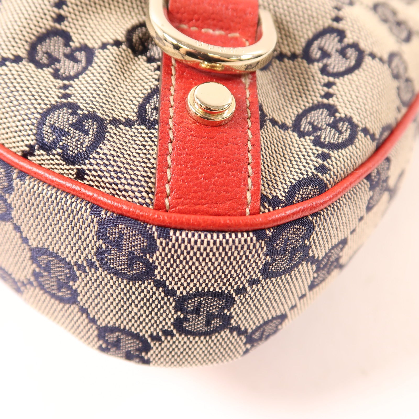 GUCCI 帆布/皮革Shoulder Bag金扣肩背袋灰色/紅色