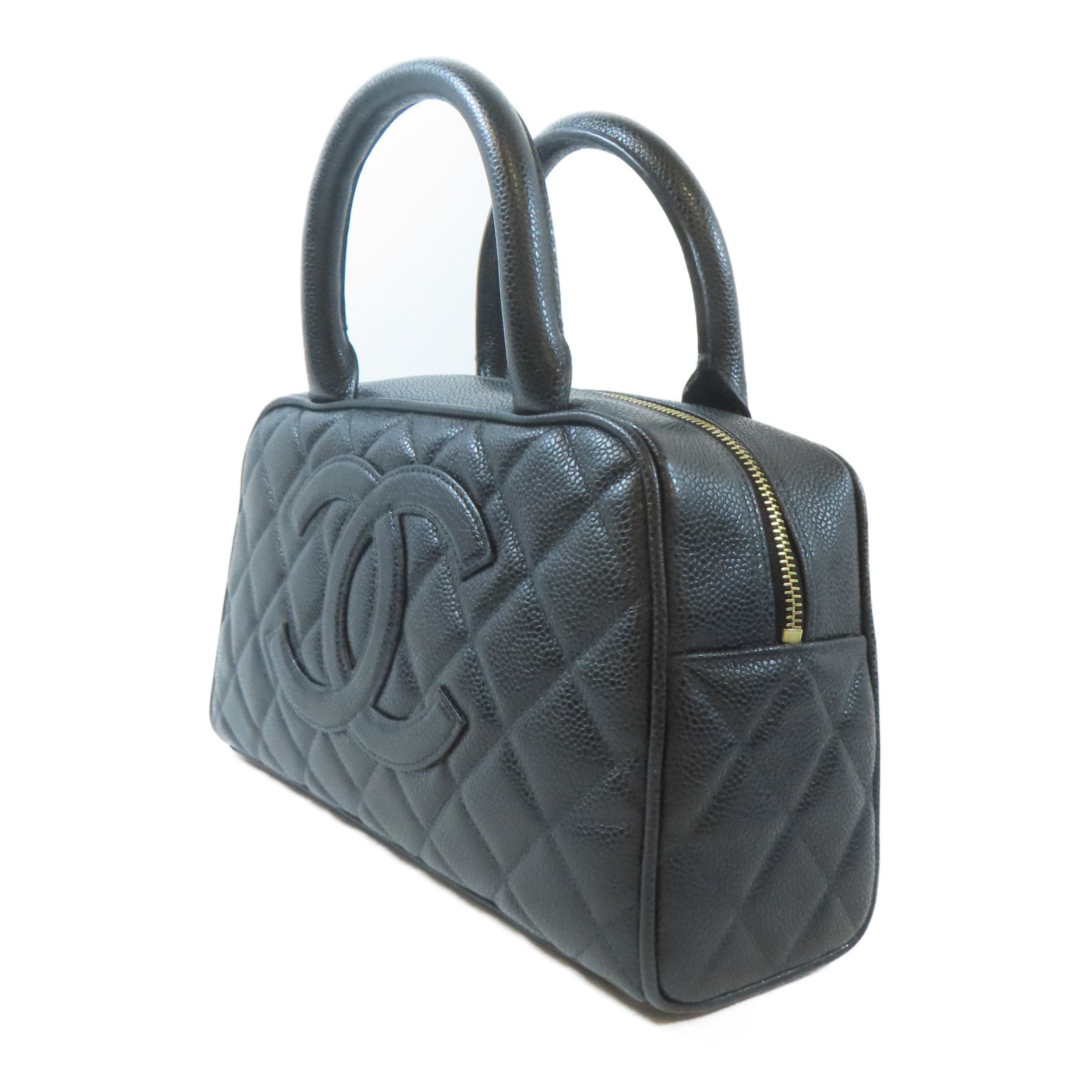 CHANEL Caviar皮革Handbag金扣手挽袋黑色