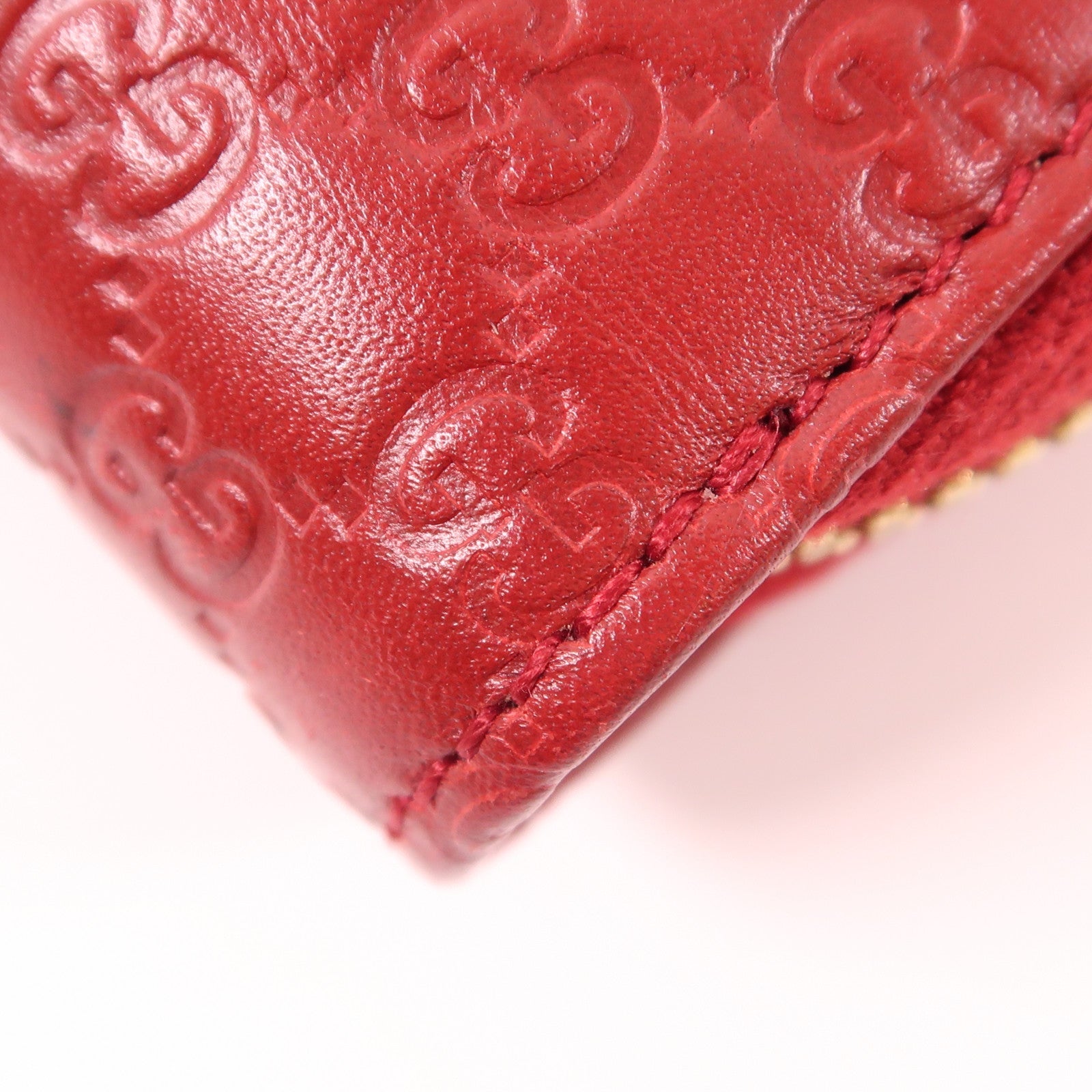 GUCCI GG GHW Wallet Calfskin Leather Red