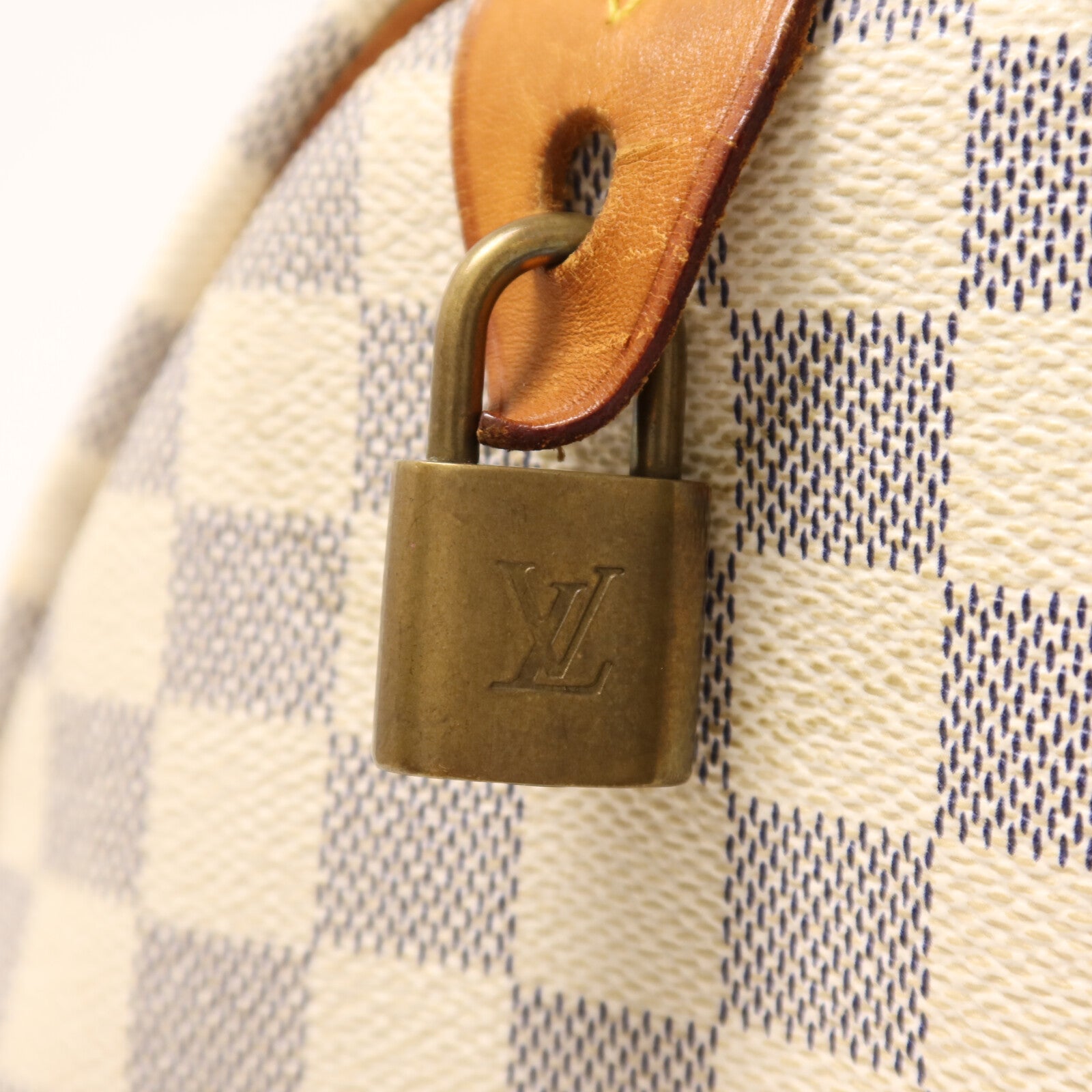 LOUIS VUITTON Damier Azur Speedy 30金扣手挽袋