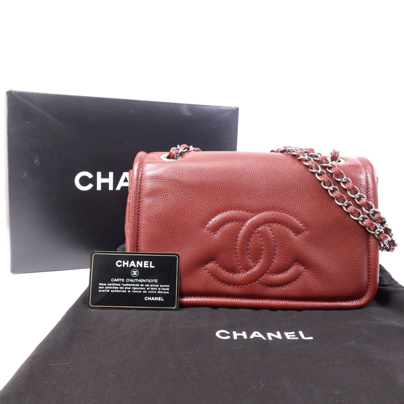 CHANEL 牛皮皮革Chain Shoulder Bag銀扣鏈帶肩背袋
