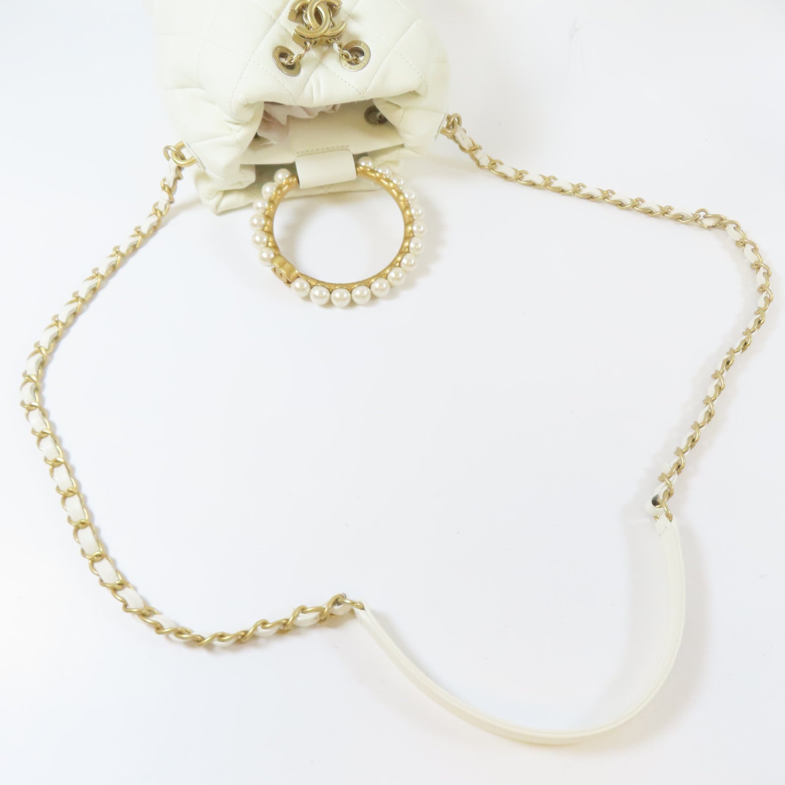 CHANEL 【激減優惠】菱格牛皮皮革2 Way Chain Shoulder Bag金扣鏈帶手挽肩背兩用袋白色