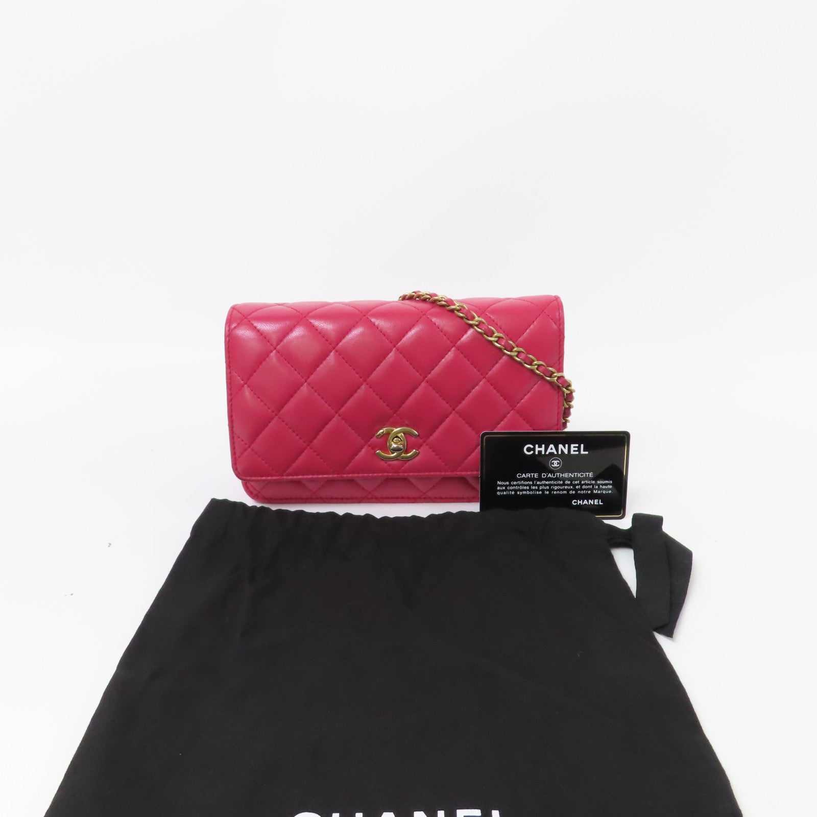 CHANEL 【激減優惠】菱格羊皮皮革WOC金扣鏈帶肩背袋粉紅色