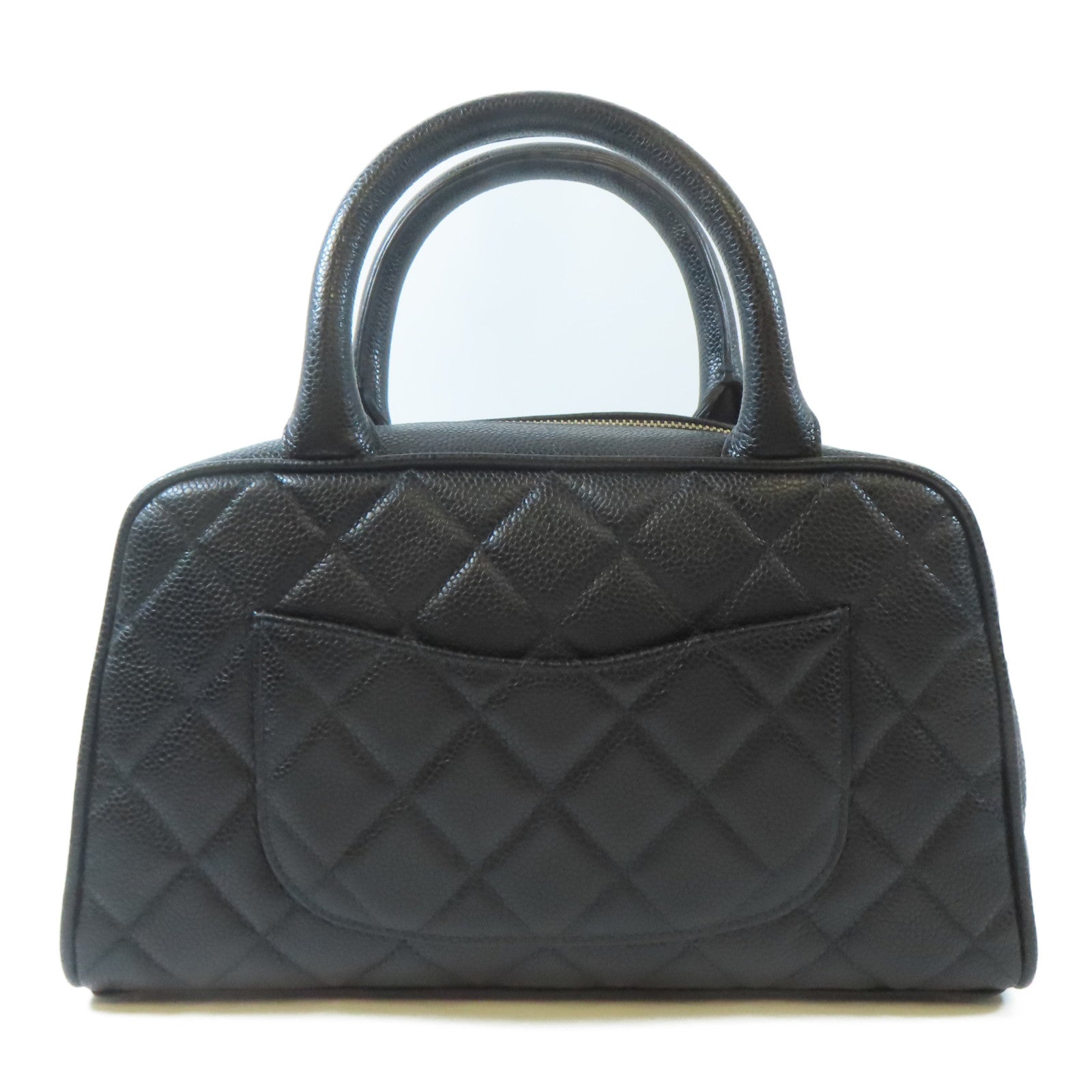 CHANEL Caviar皮革Handbag金扣手挽袋黑色