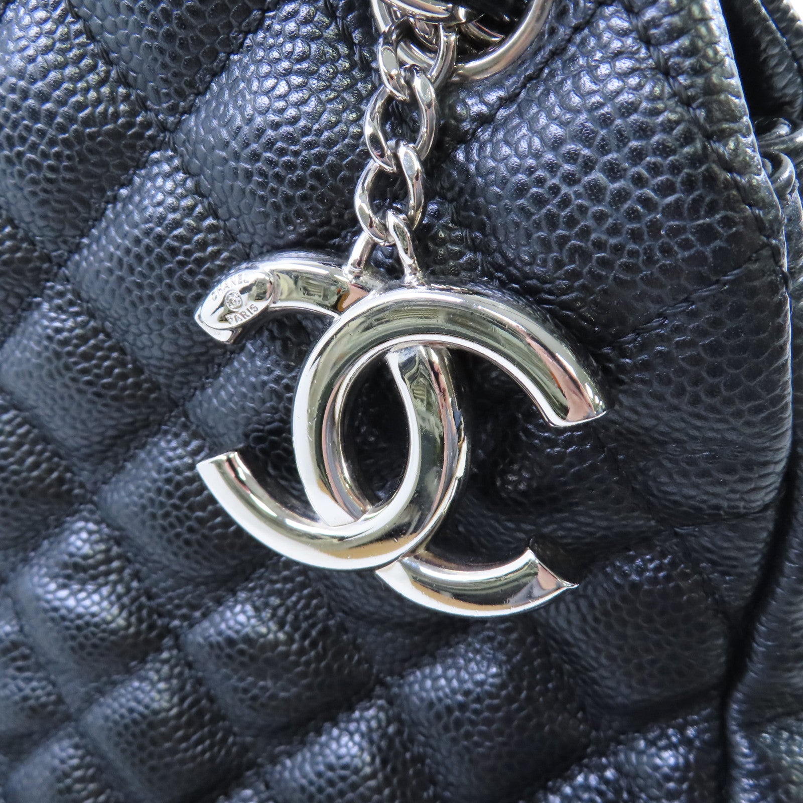 CHANEL 菱格牛皮皮革Chain Shoulder Bag銀扣鏈帶肩背袋黑色